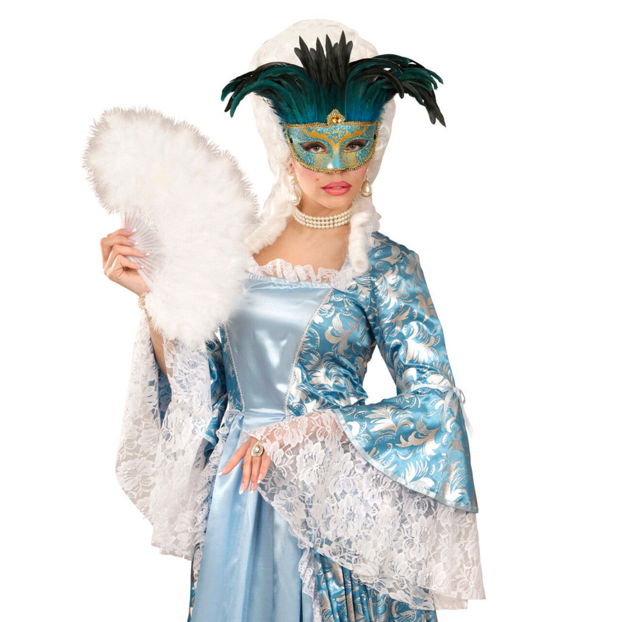 Op deze afbeelding zie je een Accessoires, van het merk Widmann. Veren Masker Countess Met Glitters En Veren, Blauw
