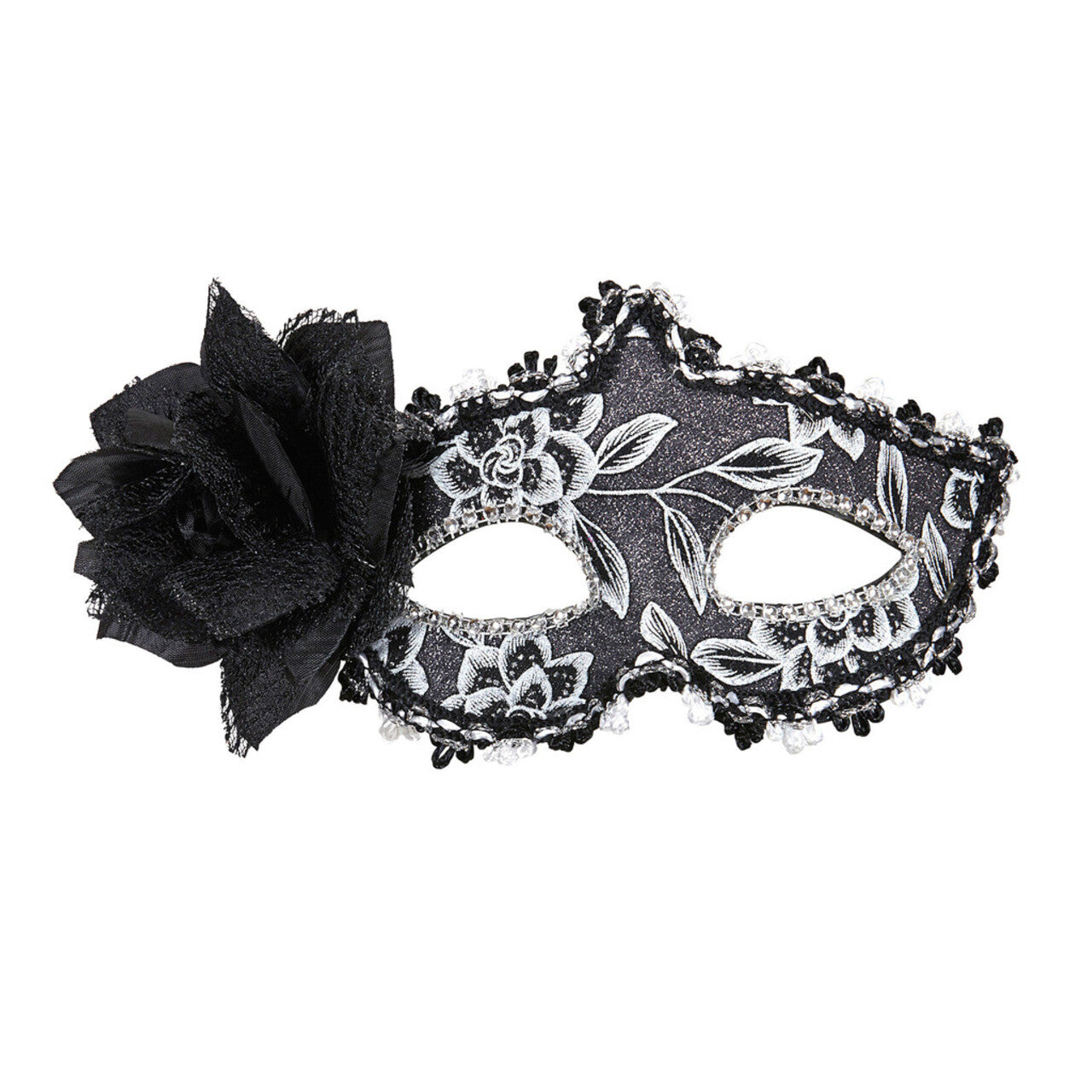 Op deze afbeelding zie je een Accessoires, van het merk Widmann. Mistery Oogmasker Glitter Bloemen Met Zwarte Roos