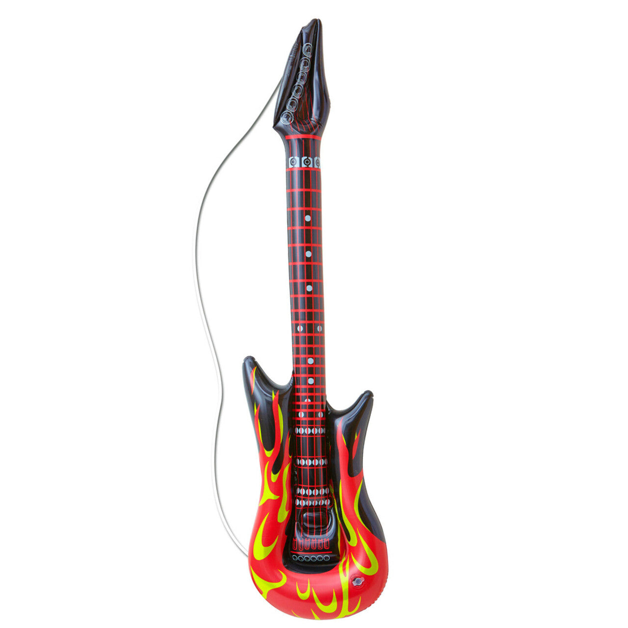 Op deze afbeelding zie je een Accessoires, van het merk Widmann. Rocker Opblaasbare Gitaar, Met Vlammen, 105cm