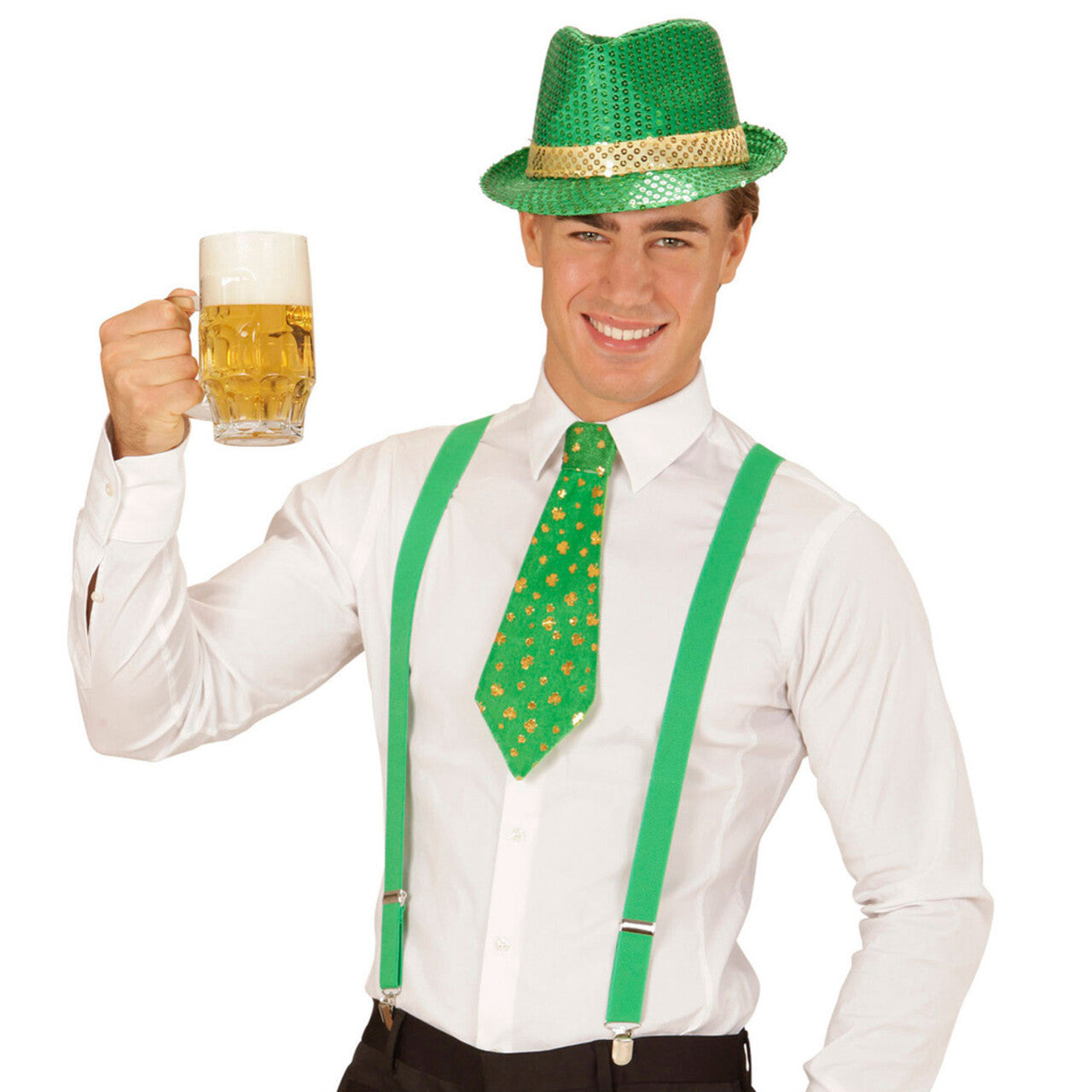 Op deze afbeelding zie je een Accessoires, van het merk Widmann. Ierse Fedora Pailletten St. Patrick