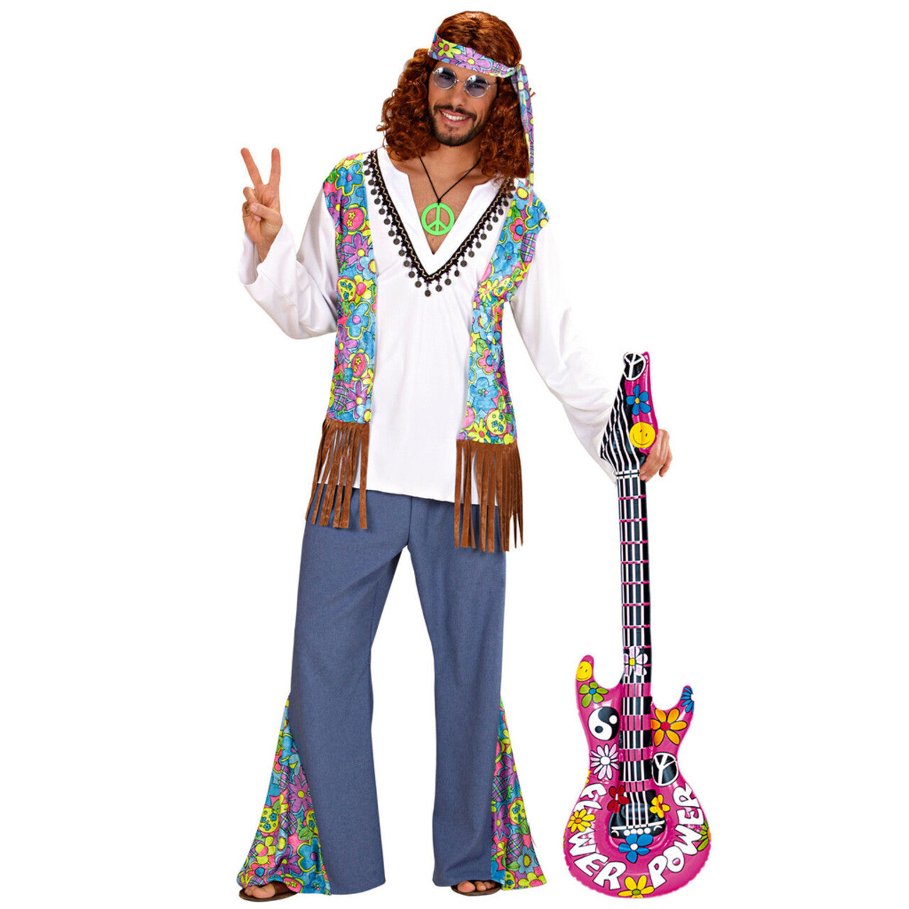 Op deze afbeelding zie je een Accessoires, van het merk Widmann. Grappige Opblaasbare Gitaar Hippie 105 Centimeter