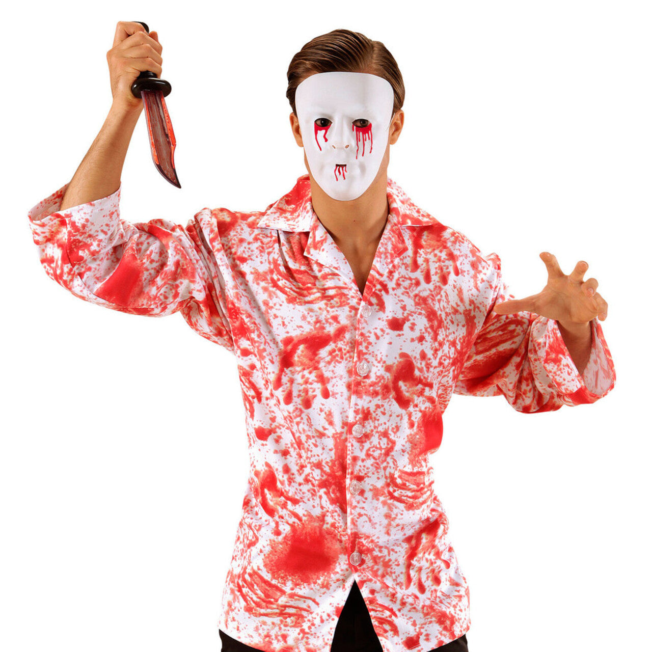 Op deze afbeelding zie je een Accessoires, van het merk Widmann. Masker, Bloedende Ogen En Mond Witte Zombie