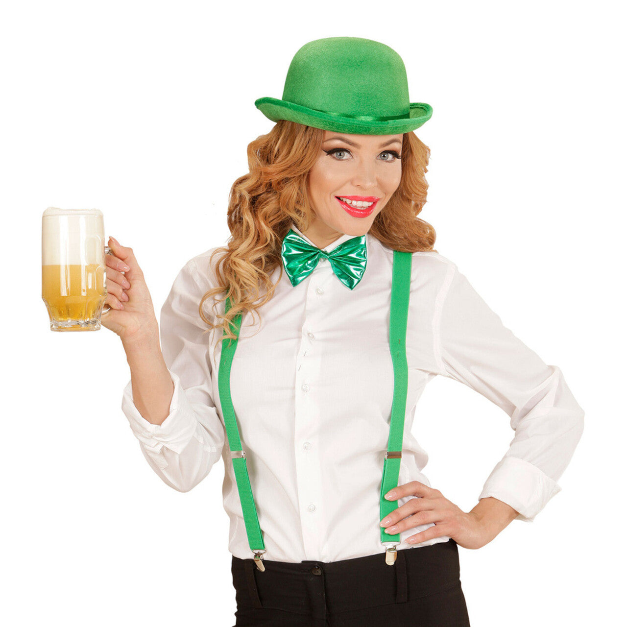 Op deze afbeelding zie je een Accessoires, van het merk Widmann. Circus En Show Strikje Metallic, Groen