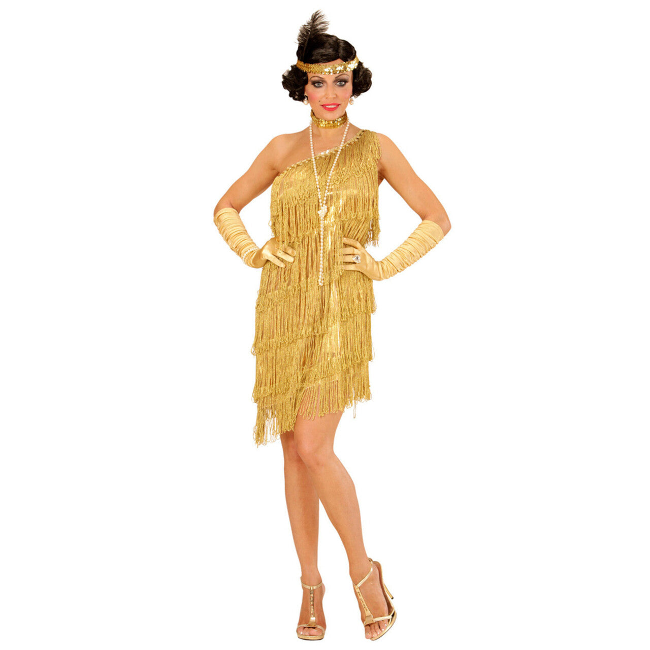 Op deze afbeelding zie je een Kostuums, van het merk Widmann. Amerikaanse Weelderigheid Flapper Goud Vrouw Kostuum