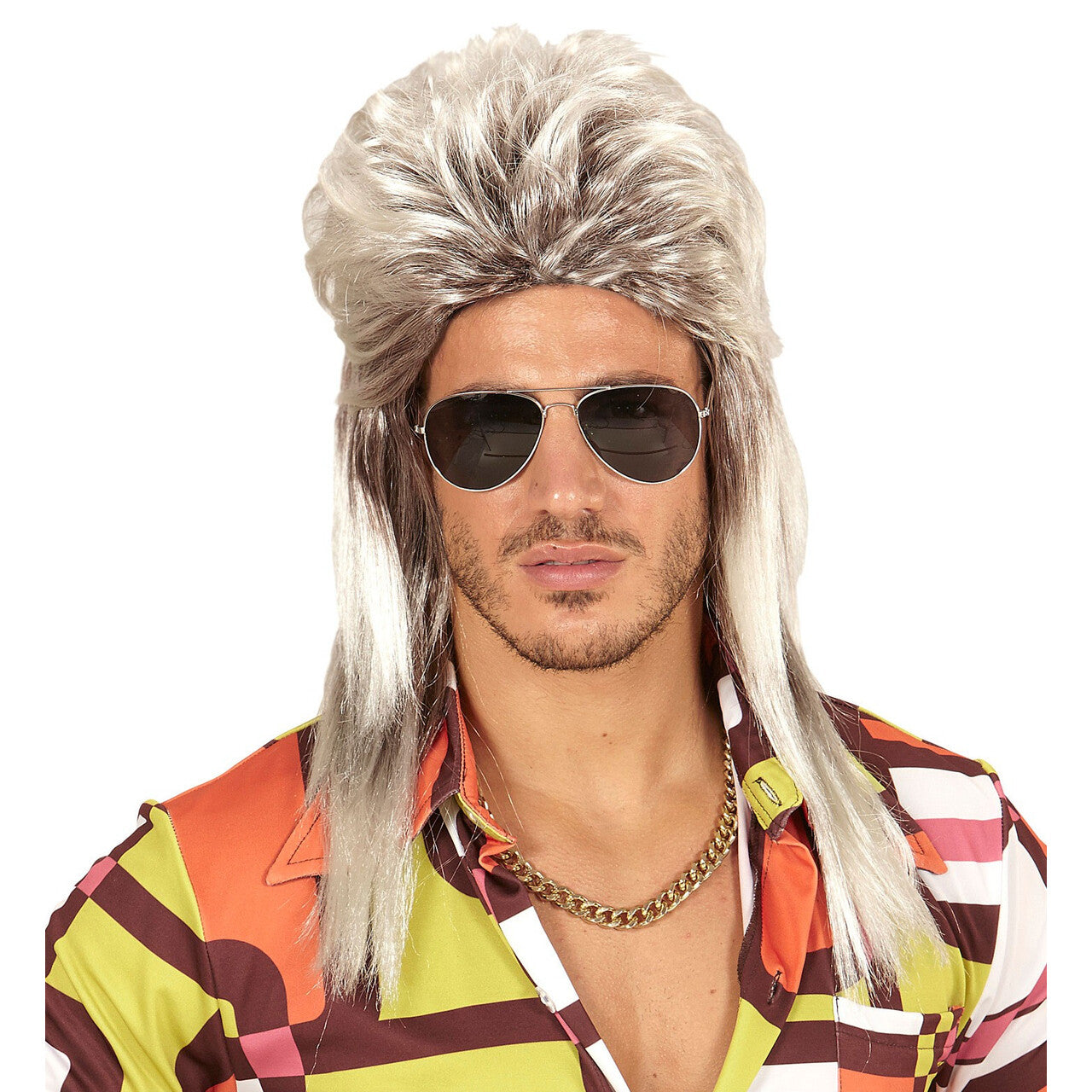 Op deze afbeelding zie je een Accessoires, van het merk Widmann. Brandon Pruik Mullet 80s Blond