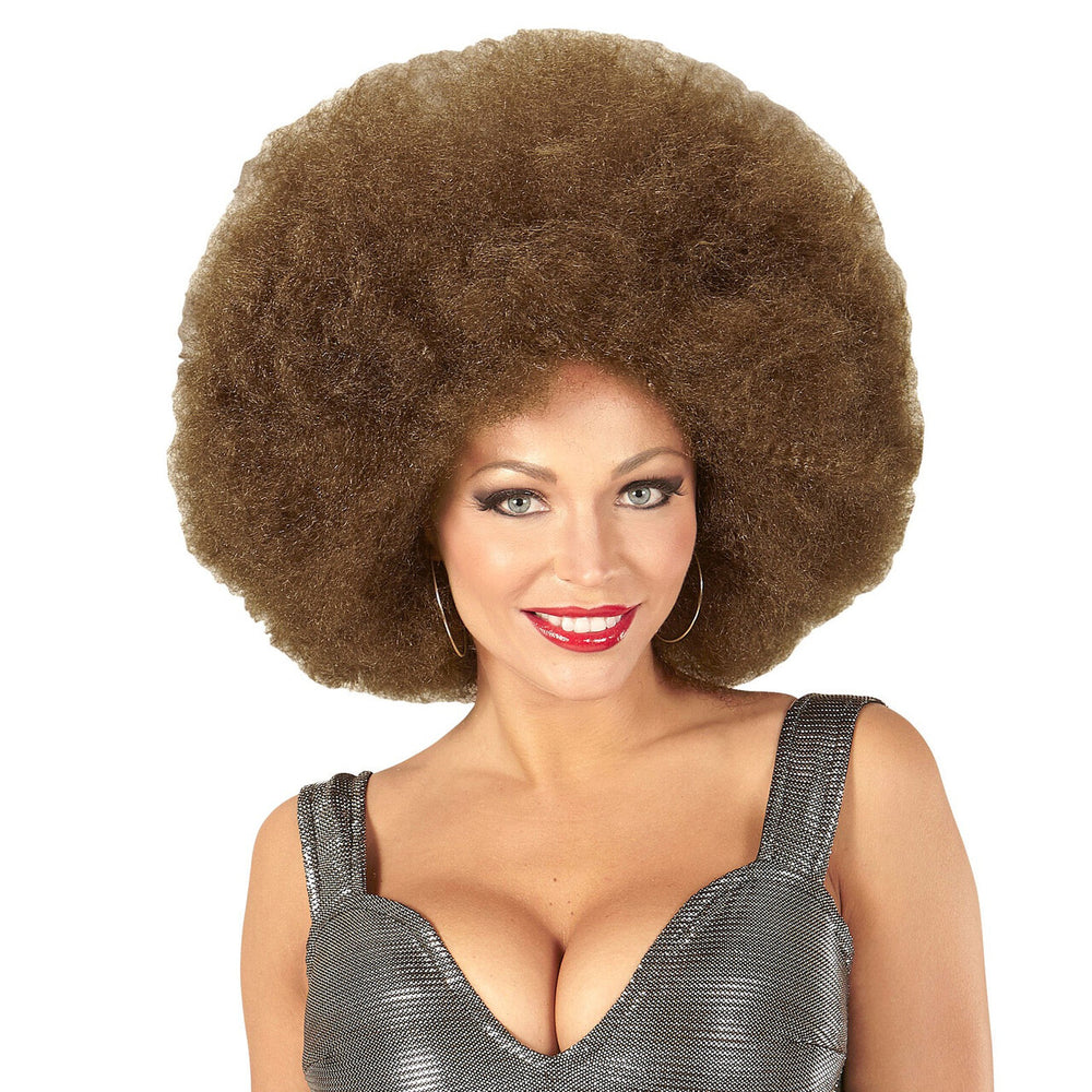 Op deze afbeelding zie je een Accessoires, van het merk Widmann. Soul Diva Pruik, Afro Extra Groot Bruin