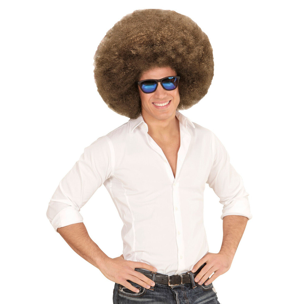 Op deze afbeelding zie je een Accessoires, van het merk Widmann. Soul Diva Pruik, Afro Extra Groot Bruin