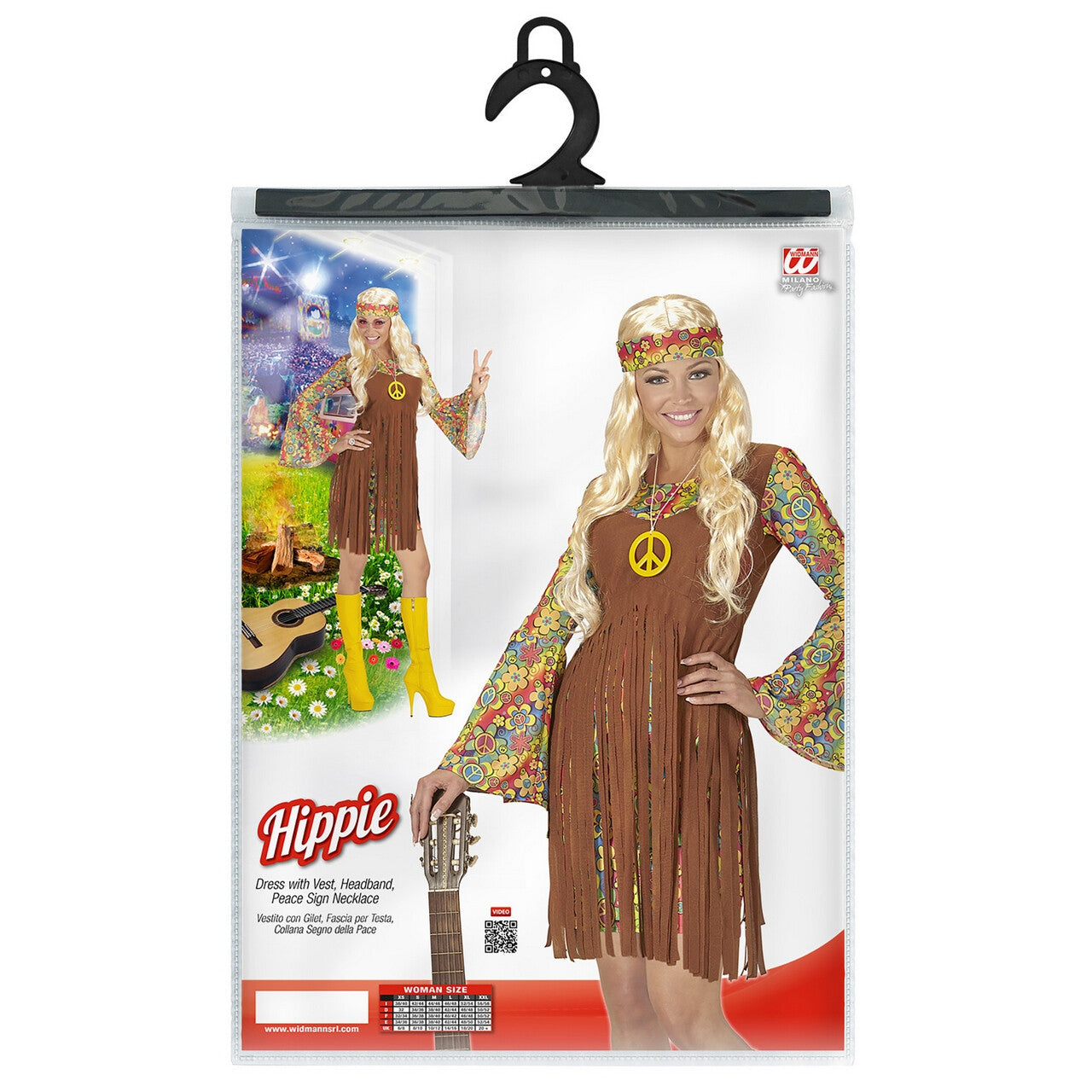 Op deze afbeelding zie je een Kostuums, van het merk Widmann. Bruin Kort Hippie Meisje Davy Vrouw Kostuum