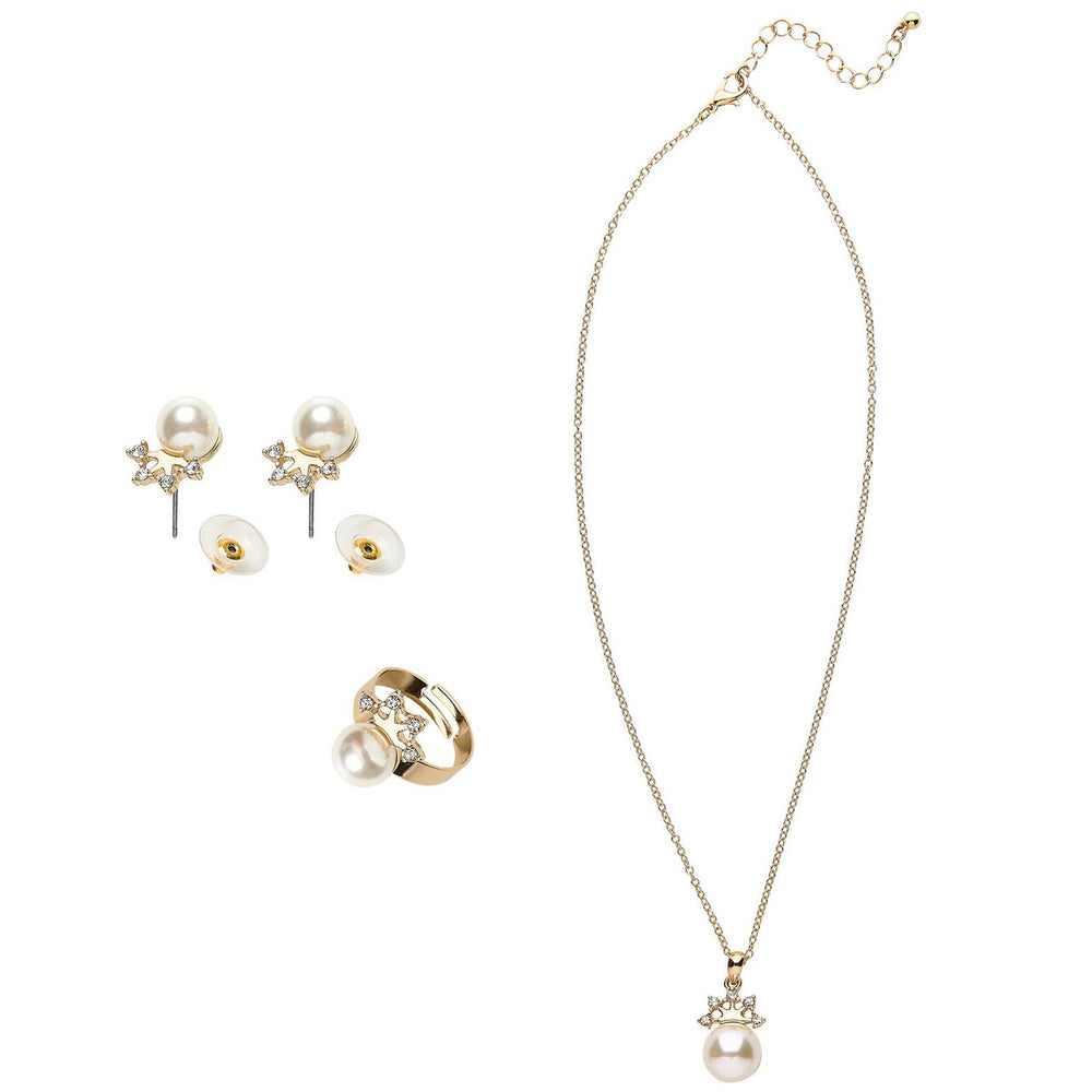 Op deze afbeelding zie je een Accessoires, van het merk Widmann. Prinses Ketting, Oorbellen, Ring Goud Strass