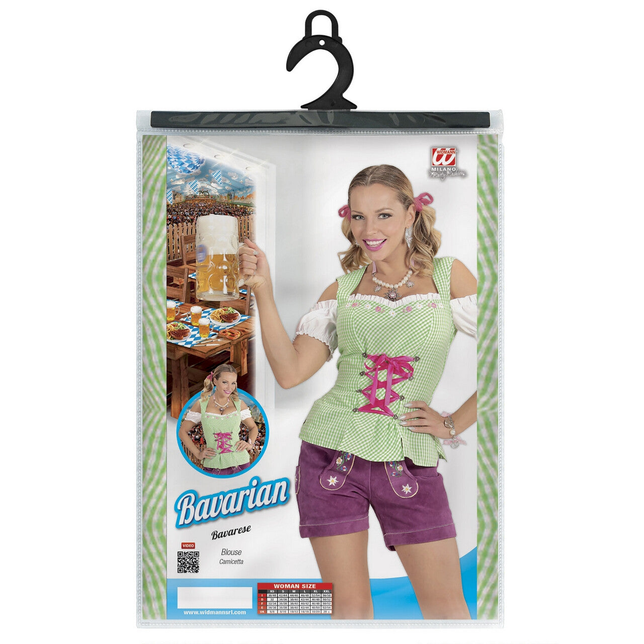 Op deze afbeelding zie je een Kostuums, van het merk Widmann. Groene Geblokte Bertha Beierse Blouse Vrouw