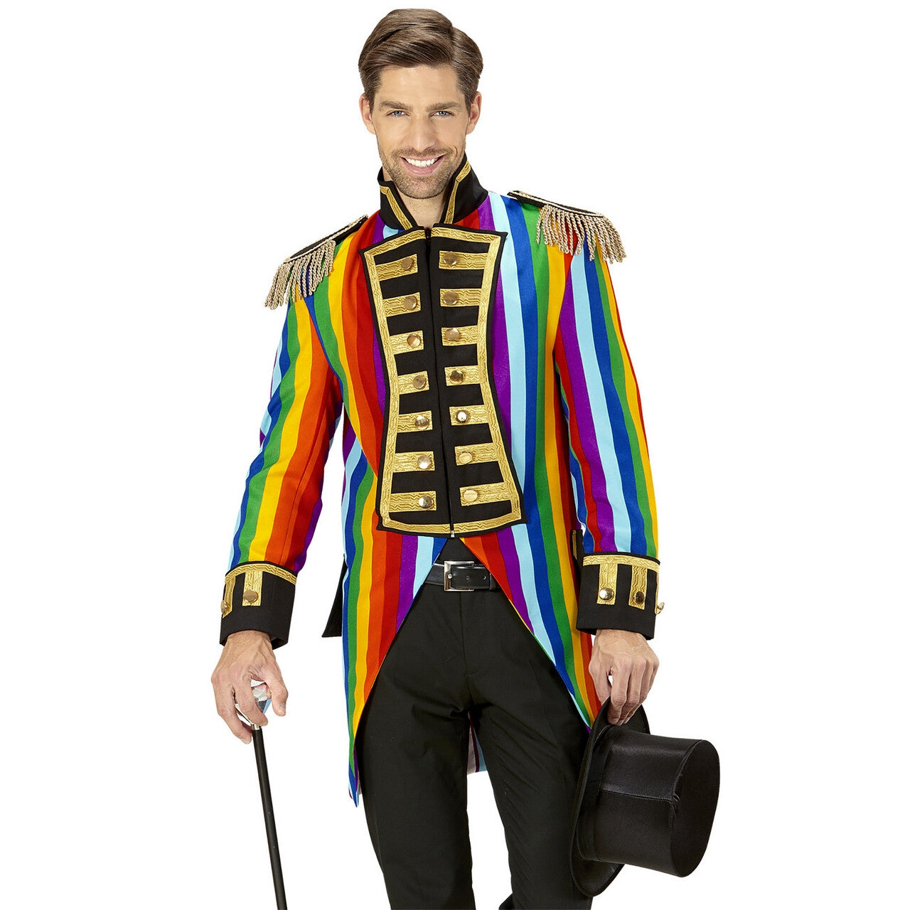 Op deze afbeelding zie je een Kostuums, van het merk Widmann. Multicolor Frackjas Regenboog Man