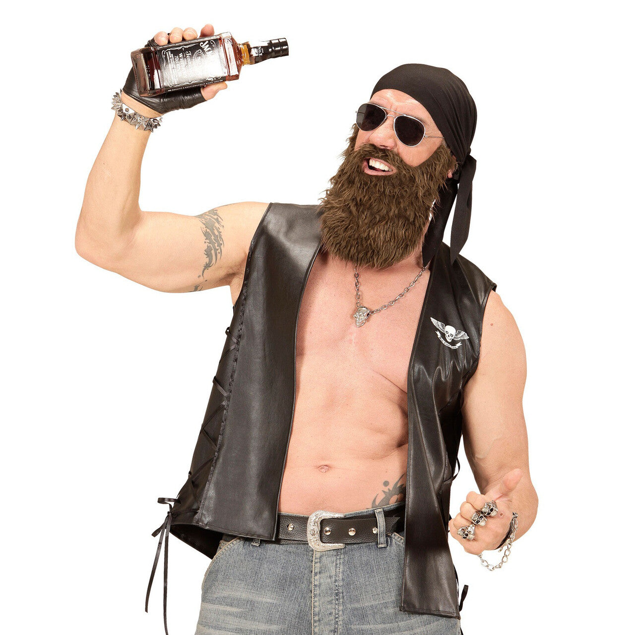 Op deze afbeelding zie je een Accessoires, van het merk Widmann. Motorclub Outlaw Biker Set
