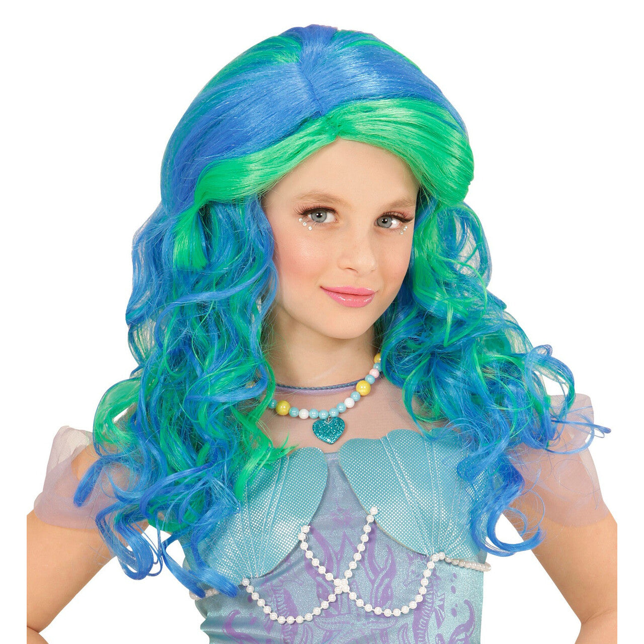 Op deze afbeelding zie je een Accessoires, van het merk Widmann. Pruik, Zeemeermin Blauw / Groen Kind