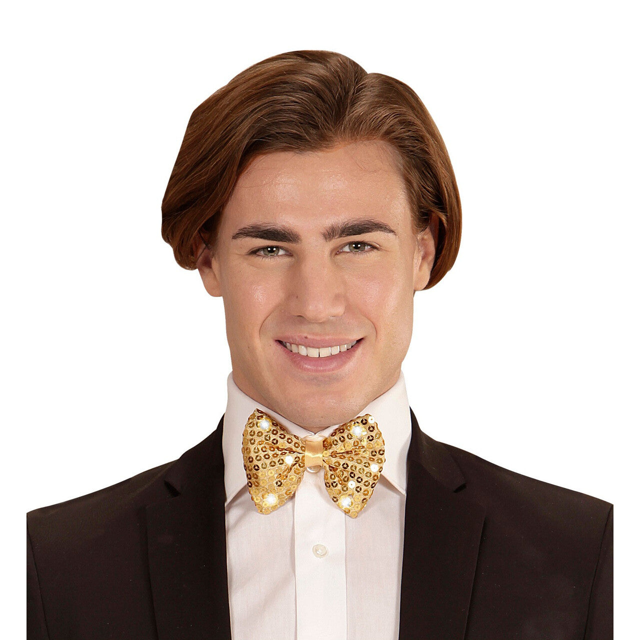Op deze afbeelding zie je een Accessoires, van het merk Widmann. Gouden Pailletten Strikje Met Licht, Goud