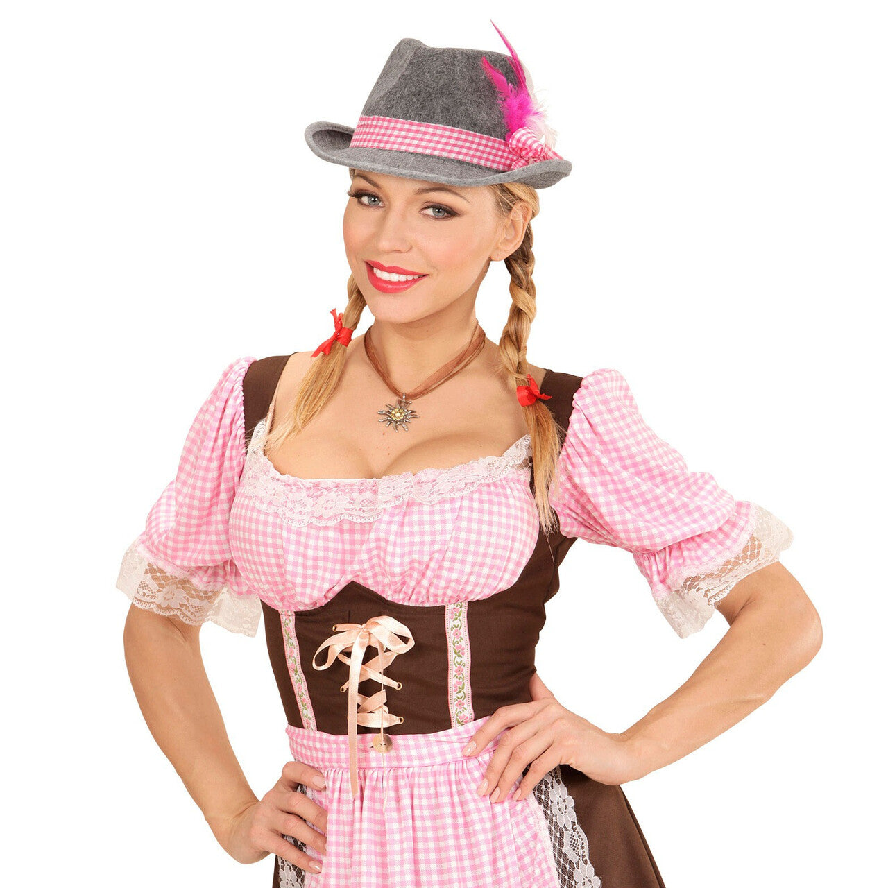 Op deze afbeelding zie je een Accessoires, van het merk Widmann. Oktoberfest Heren Beierse Fedora Met Roze Veren