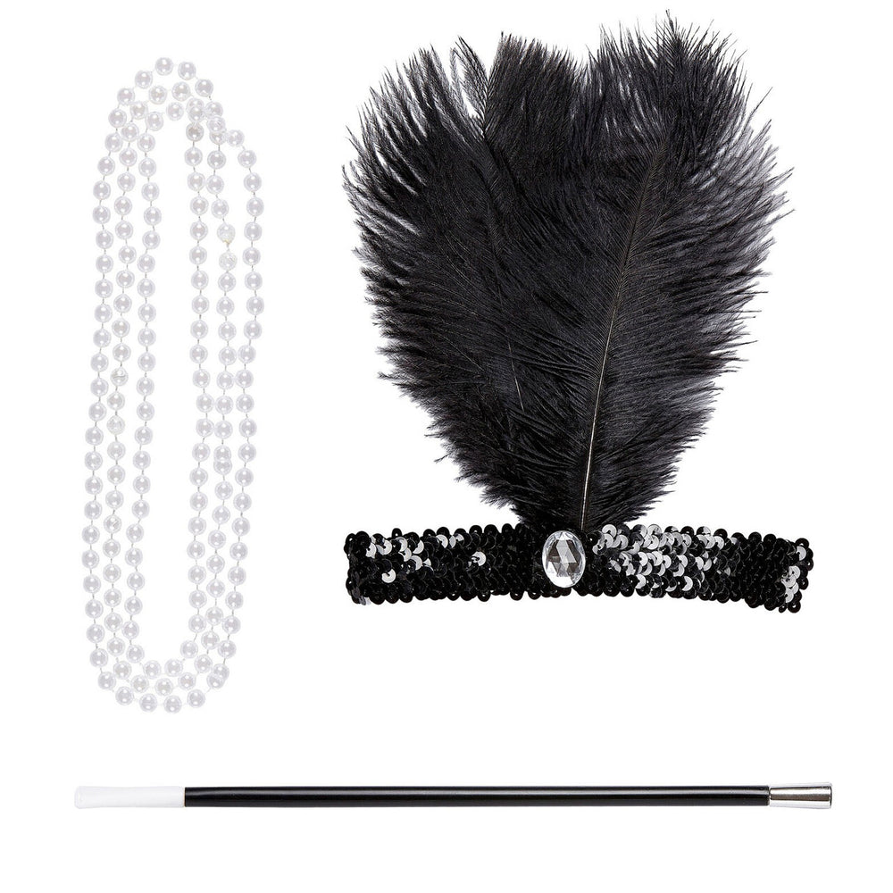 Op deze afbeelding zie je een Accessoires, van het merk Widmann. Black & Pearl Flapper Set