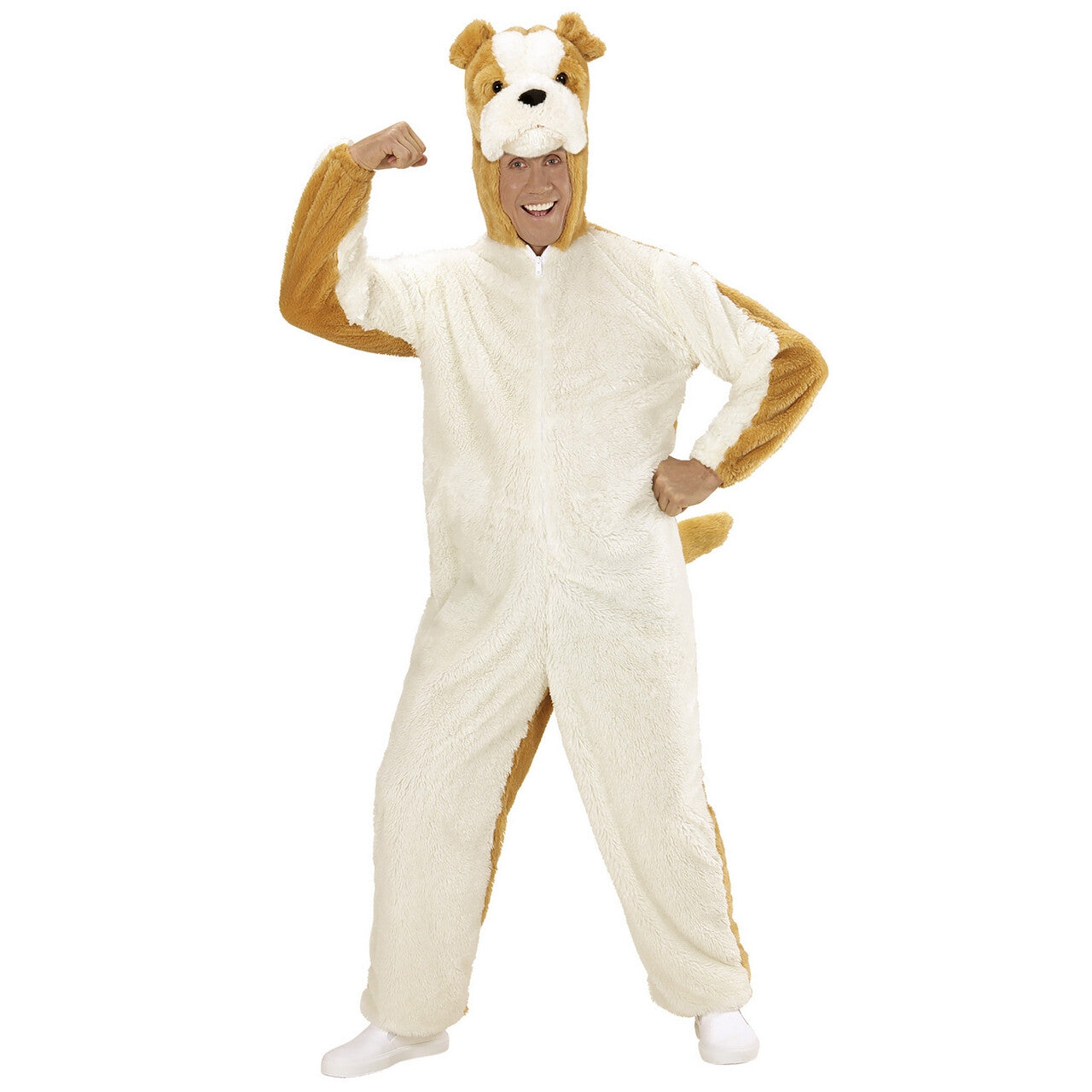 Op deze afbeelding zie je een Kostuums, van het merk Widmann. Dieren Onesie Pluche Bulldog Kostuum