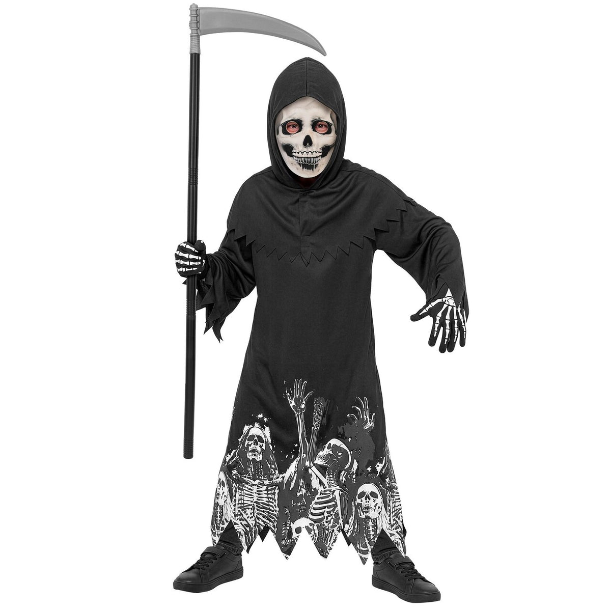Op deze afbeelding zie je een Kostuums, van het merk Widmann. Glow Ghosts Reaper Jongen Kostuum