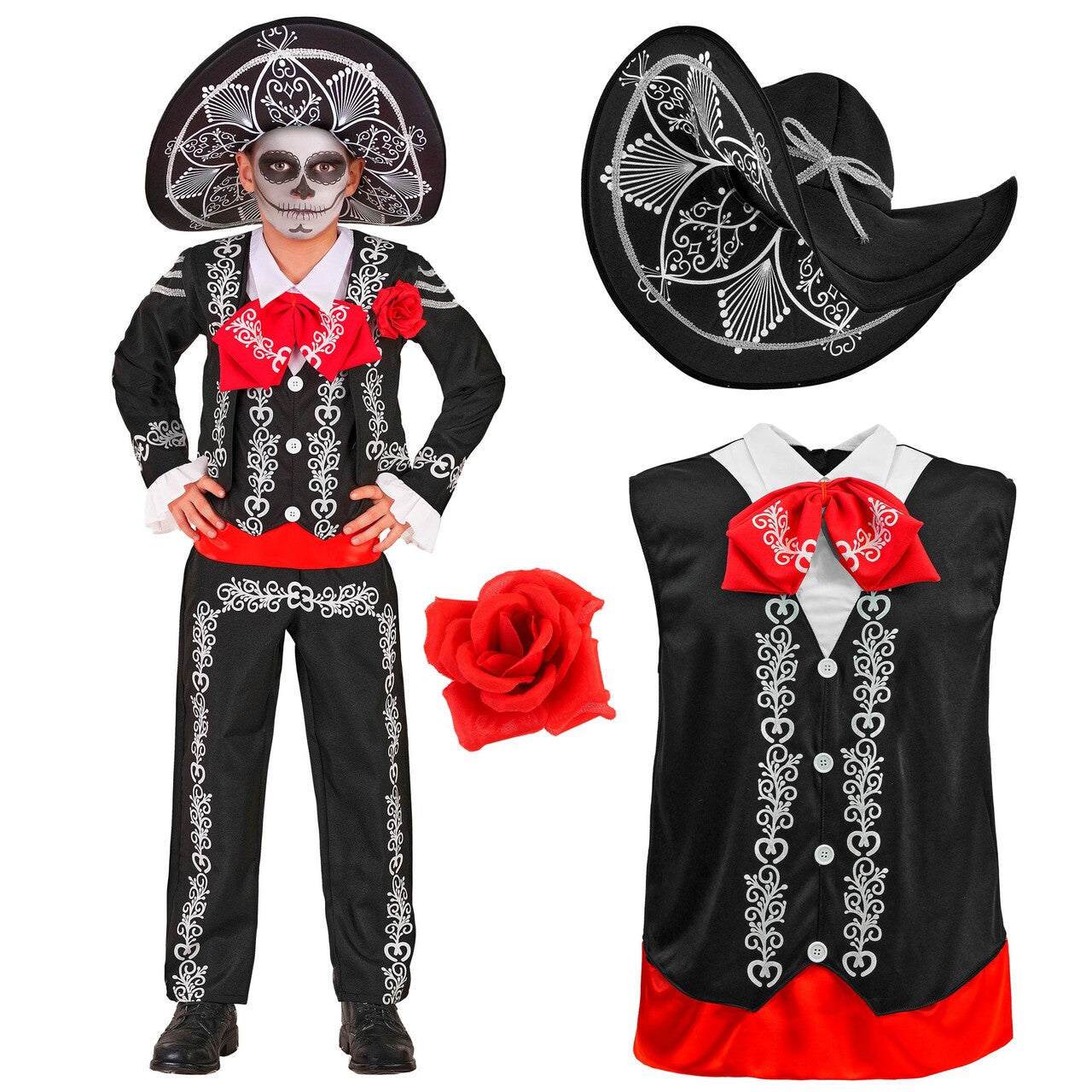 Op deze afbeelding zie je een Kostuums, van het merk Widmann. Mexicaanse Musica De Los Muertos Mariachi Jongen Kostuum
