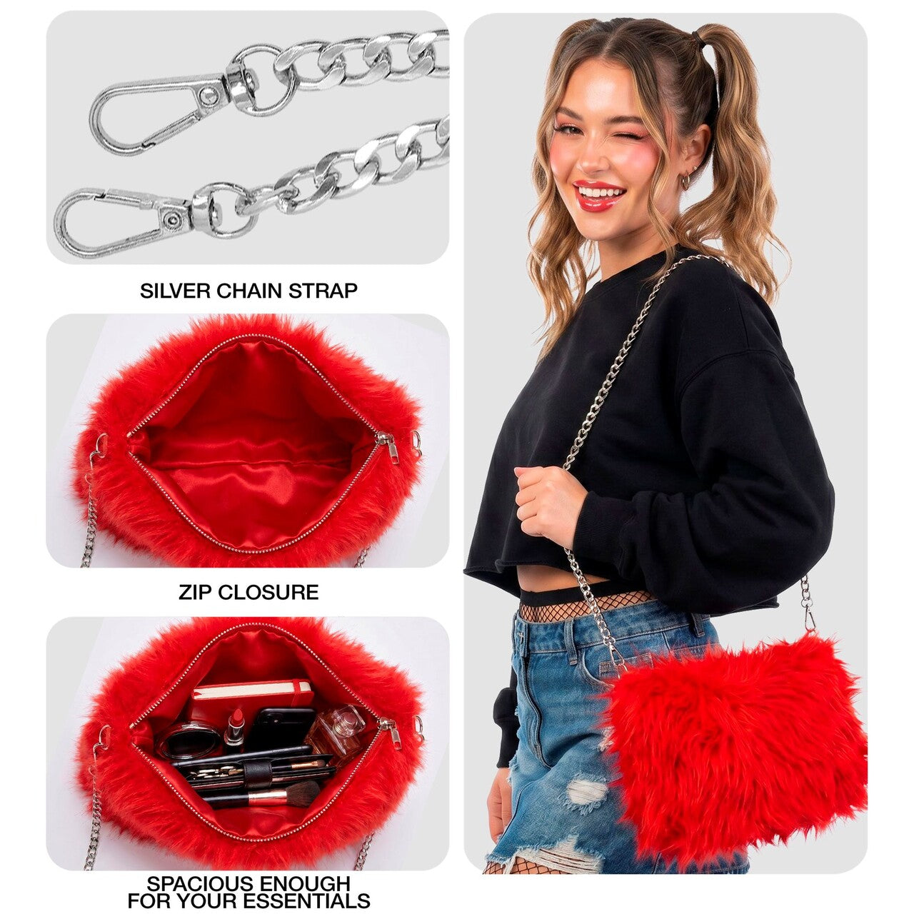 Op deze afbeelding zie je een Accessoires, van het merk Widmann. Zachte Pluche Hand Tas Rood