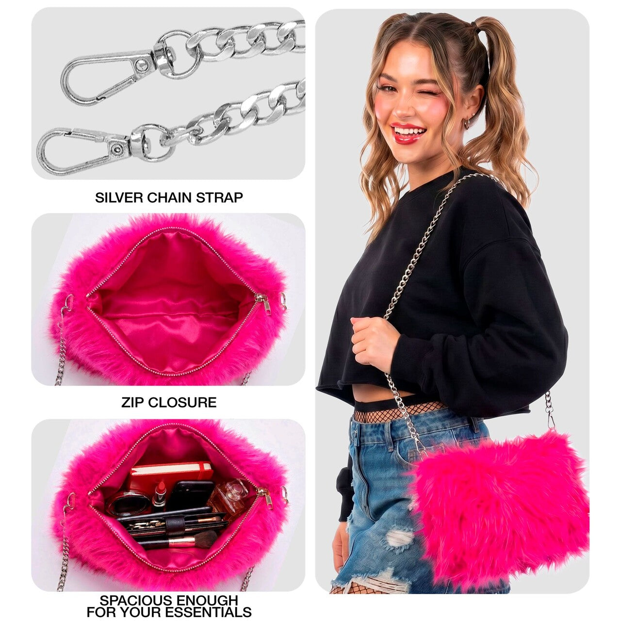 Op deze afbeelding zie je een Accessoires, van het merk Widmann. Zachte Pluche Hand Tas Neon Roze