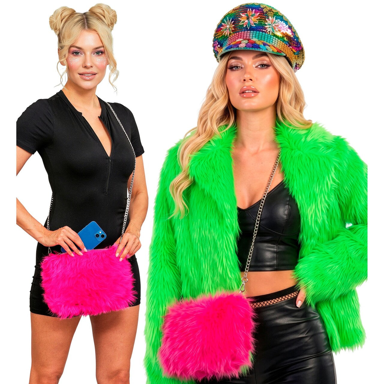 Op deze afbeelding zie je een Accessoires, van het merk Widmann. Zachte Pluche Hand Tas Neon Roze