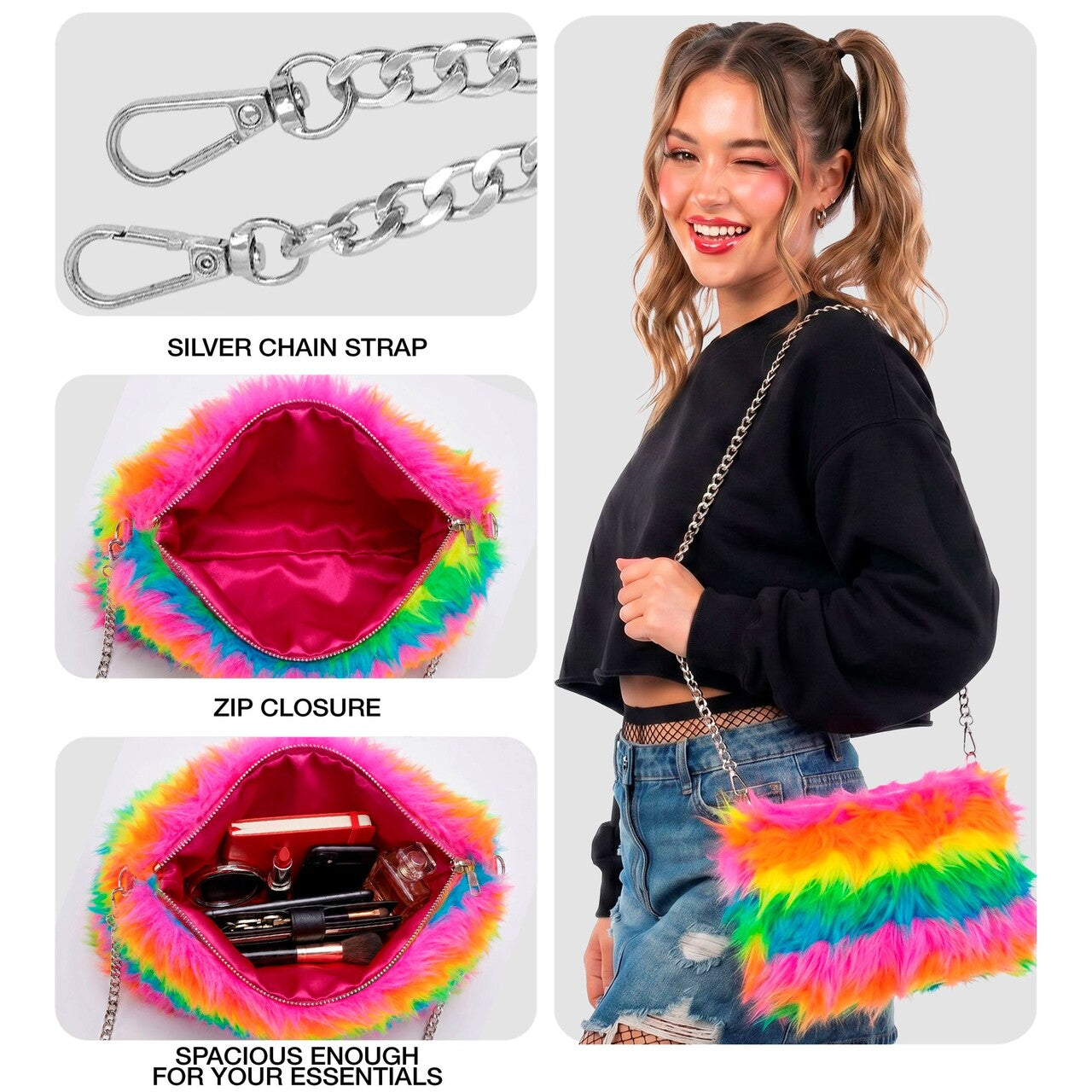 Op deze afbeelding zie je een Accessoires, van het merk Widmann. Zachte Pluche Hand Tas Regenboog