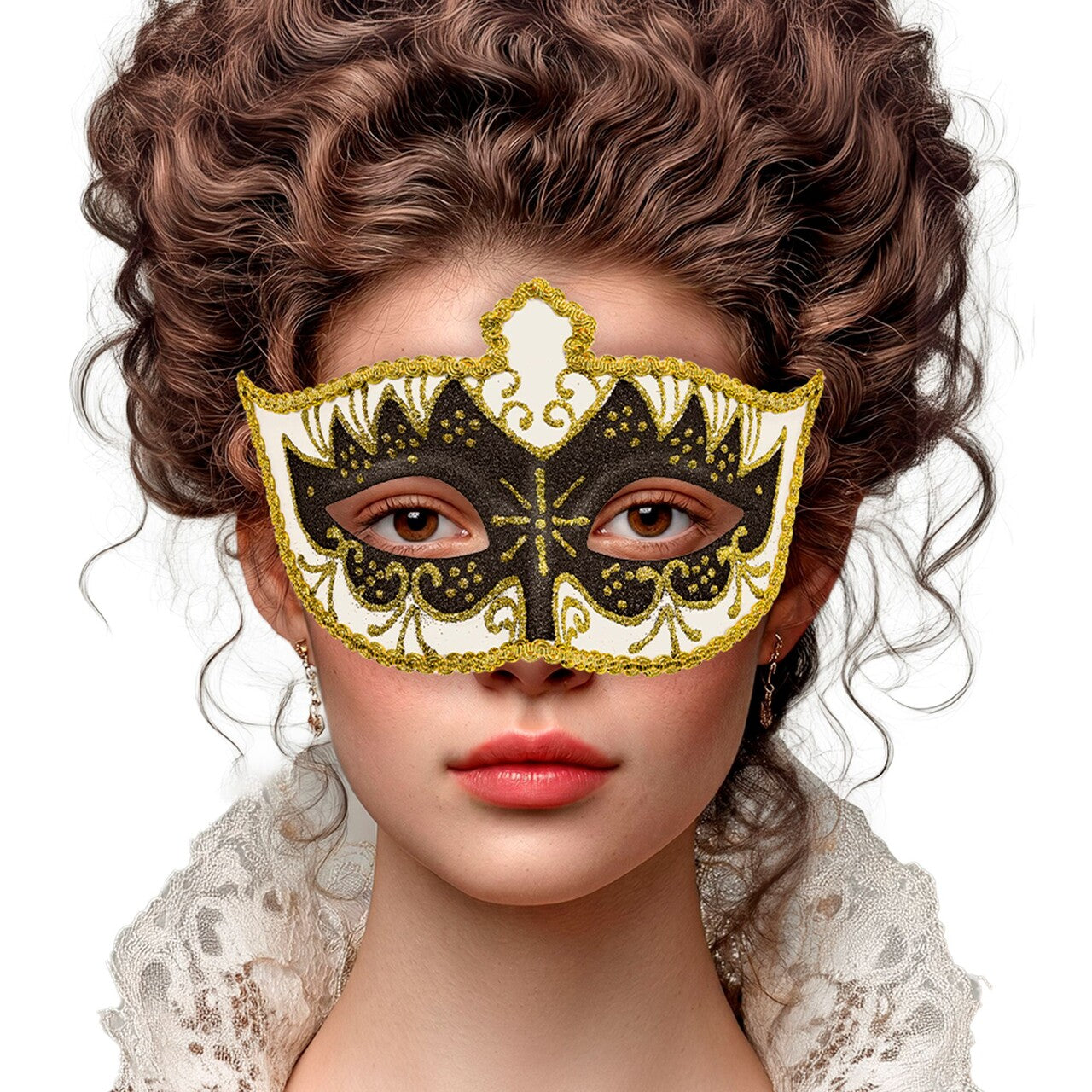 Op deze afbeelding zie je een Accessoires, van het merk Widmann. Venetiaans Gemaskerd Bal Masker Goud / Zwart