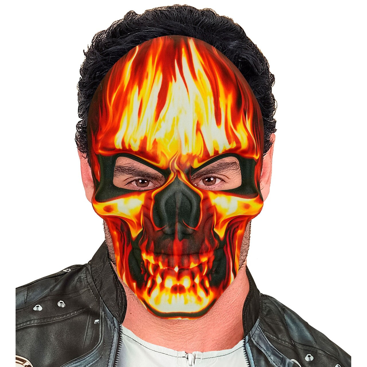 Op deze afbeelding zie je een Accessoires, van het merk Widmann. Skull On Fire Masker