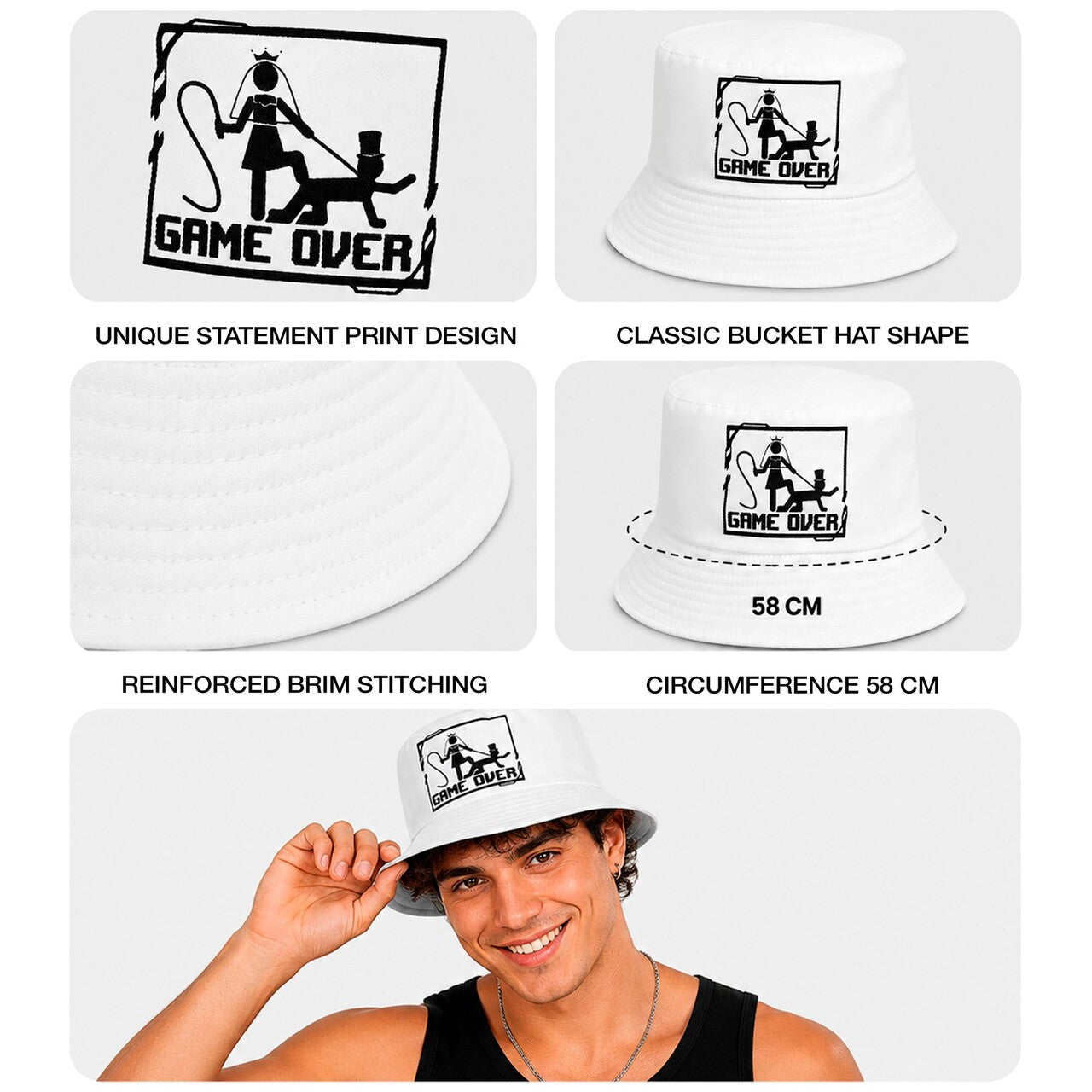 Op deze afbeelding zie je een Accessoires, van het merk Widmann. Game Over Bucket Hat