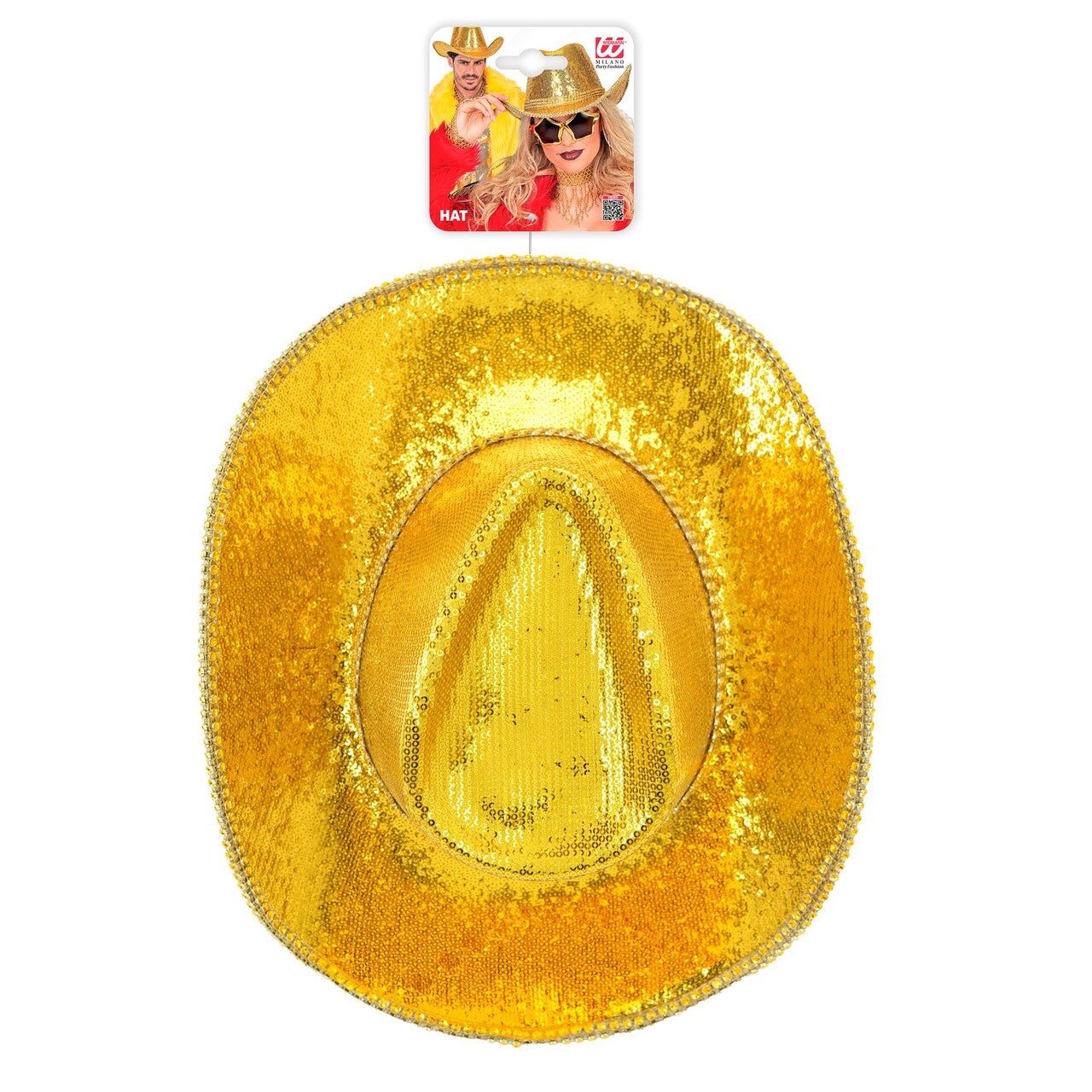 Op deze afbeelding zie je een Accessoires, van het merk Widmann. Gouden Glitter Cowboyhoed Met Strass