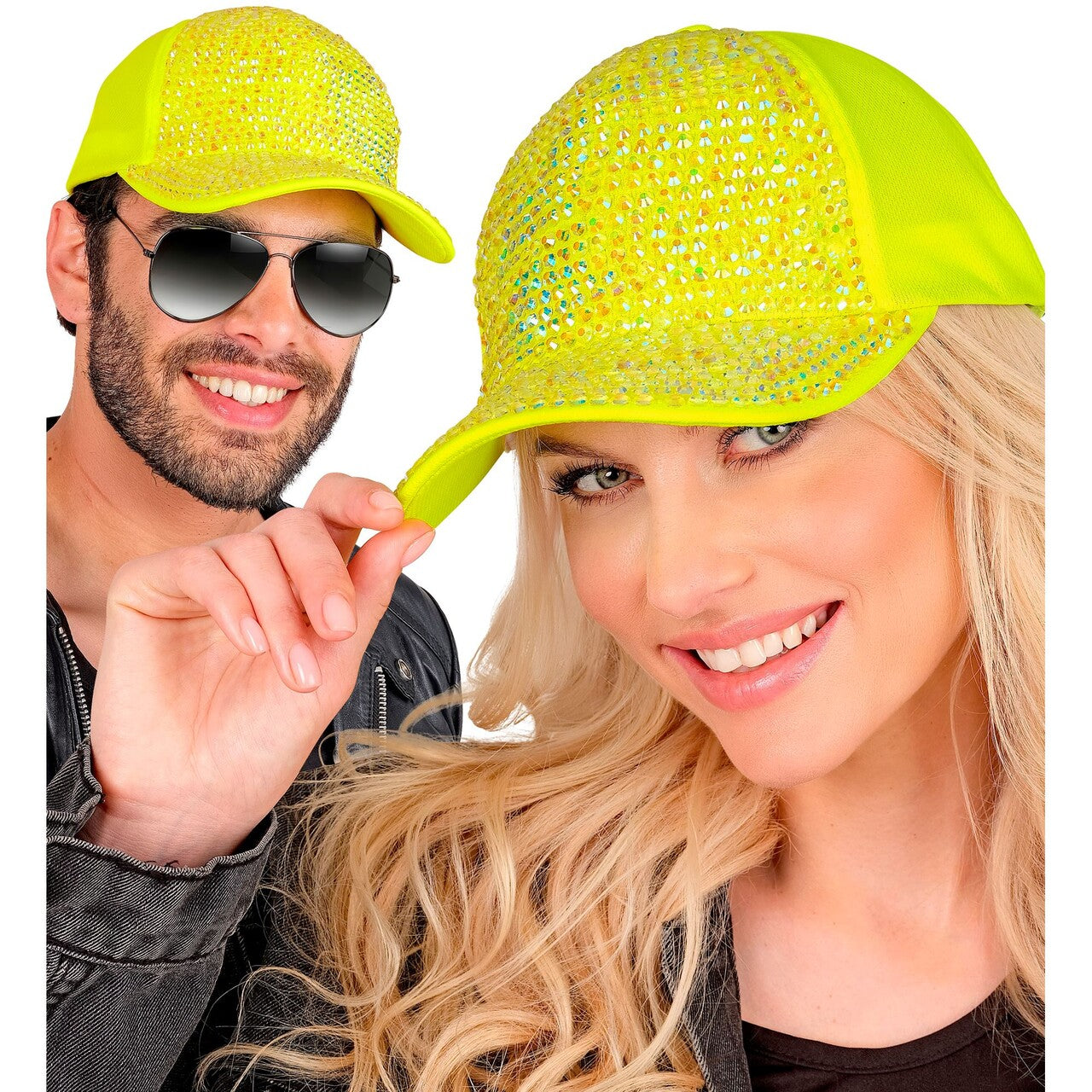Op deze afbeelding zie je een Accessoires, van het merk Widmann. Neon Gele Strass Pet