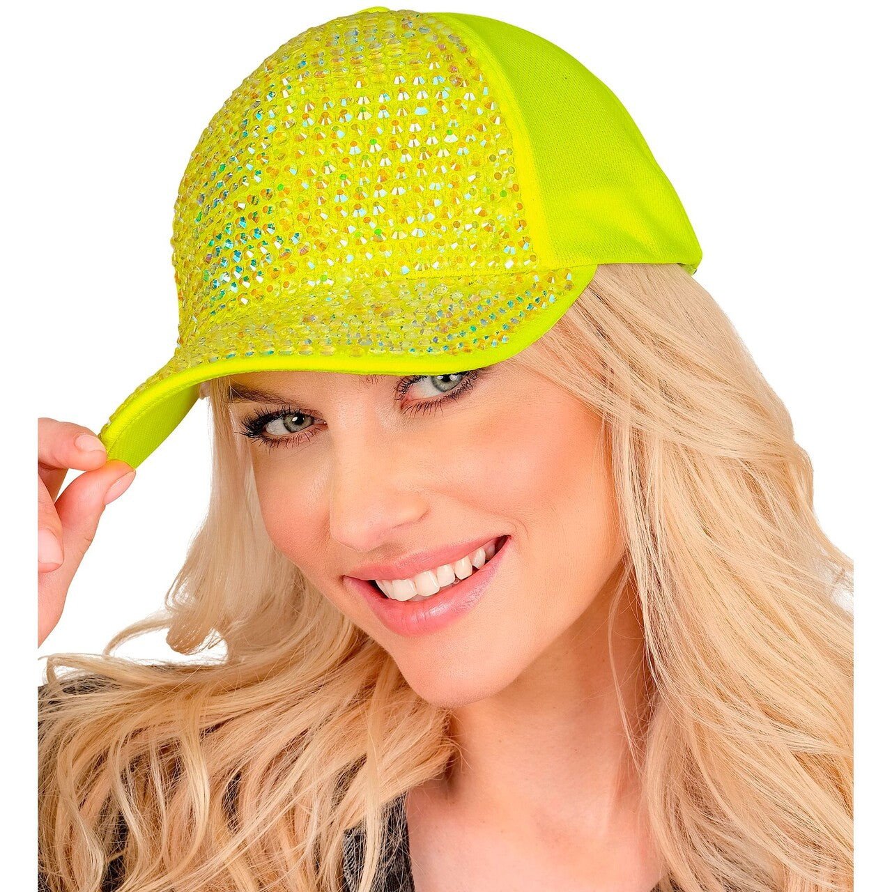 Op deze afbeelding zie je een Accessoires, van het merk Widmann. Neon Gele Strass Pet