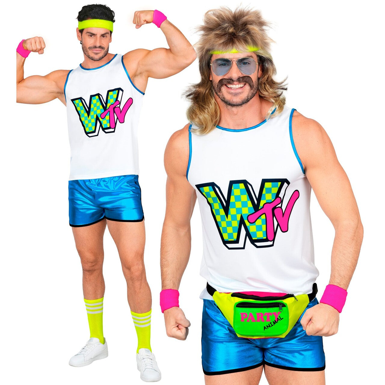Op deze afbeelding zie je een Kostuums, van het merk Widmann. Jaren 80 Aerobicsbaas Man Kostuum