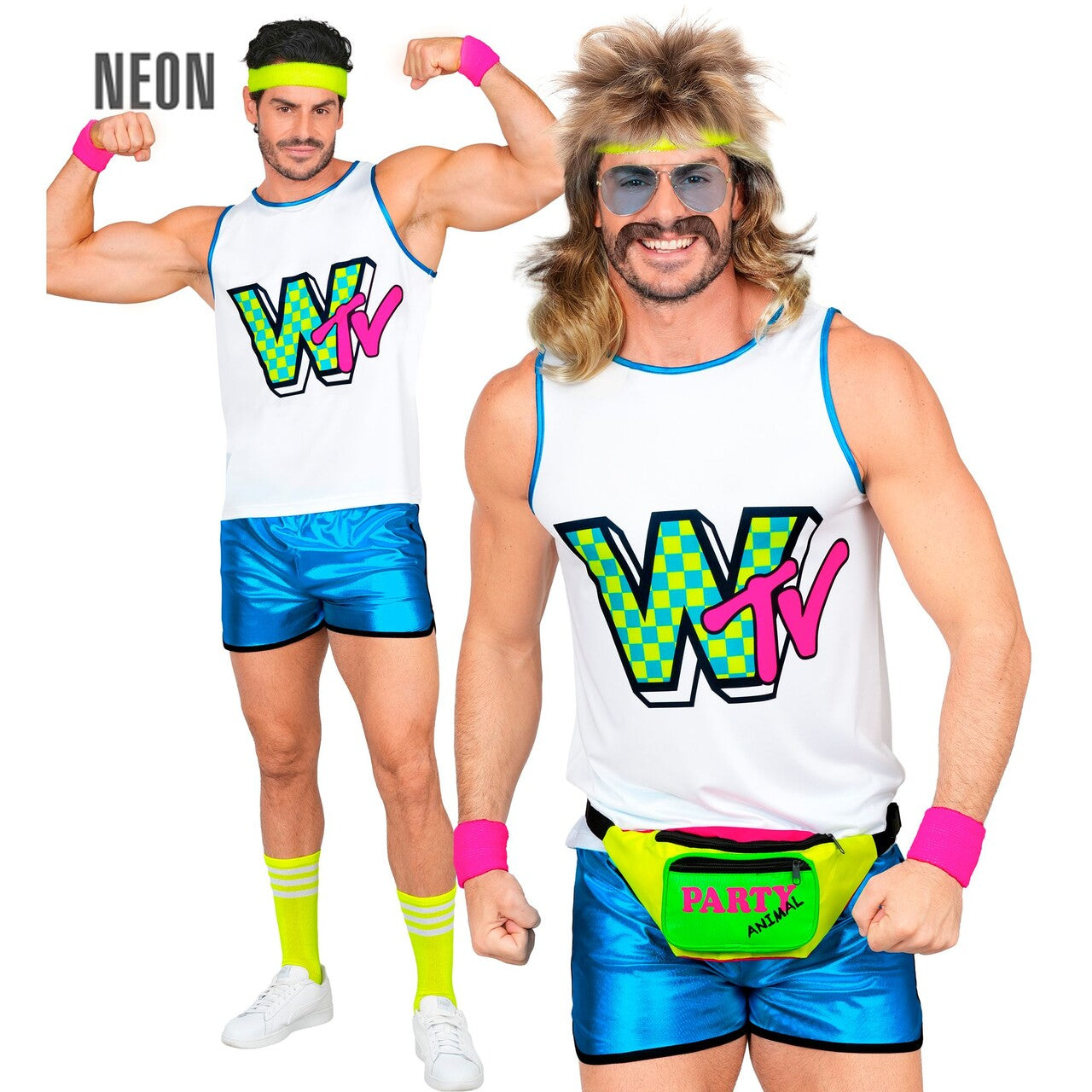 Op deze afbeelding zie je een Kostuums, van het merk Widmann. Jaren 80 Aerobicsbaas Man Kostuum