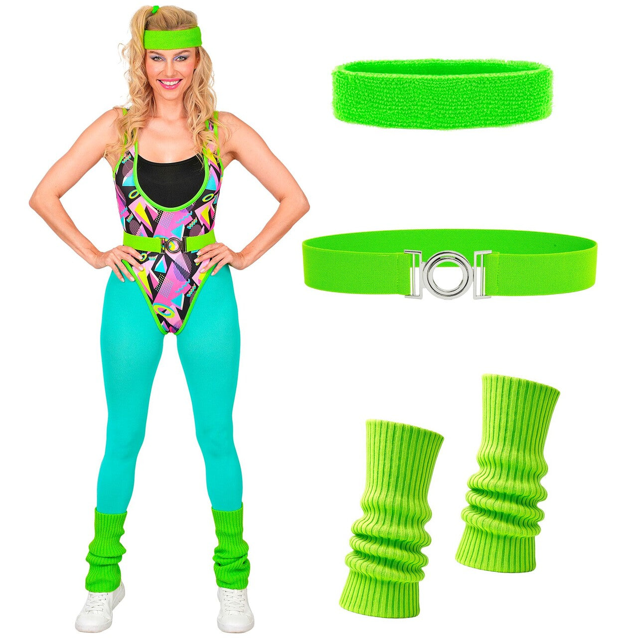 Op deze afbeelding zie je een Kostuums, van het merk Widmann. Jaren 80 Aerobicsster Vrouw Kostuum
