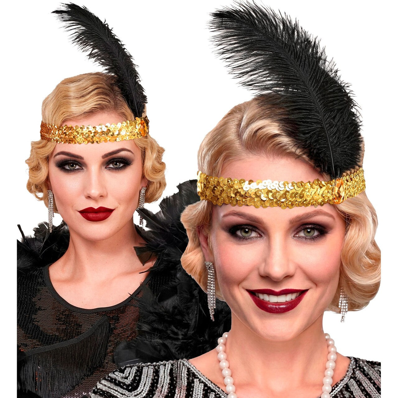 Op deze afbeelding zie je een Accessoires, van het merk Widmann. Gouden Roaring 20s Pailletten Hoofdband