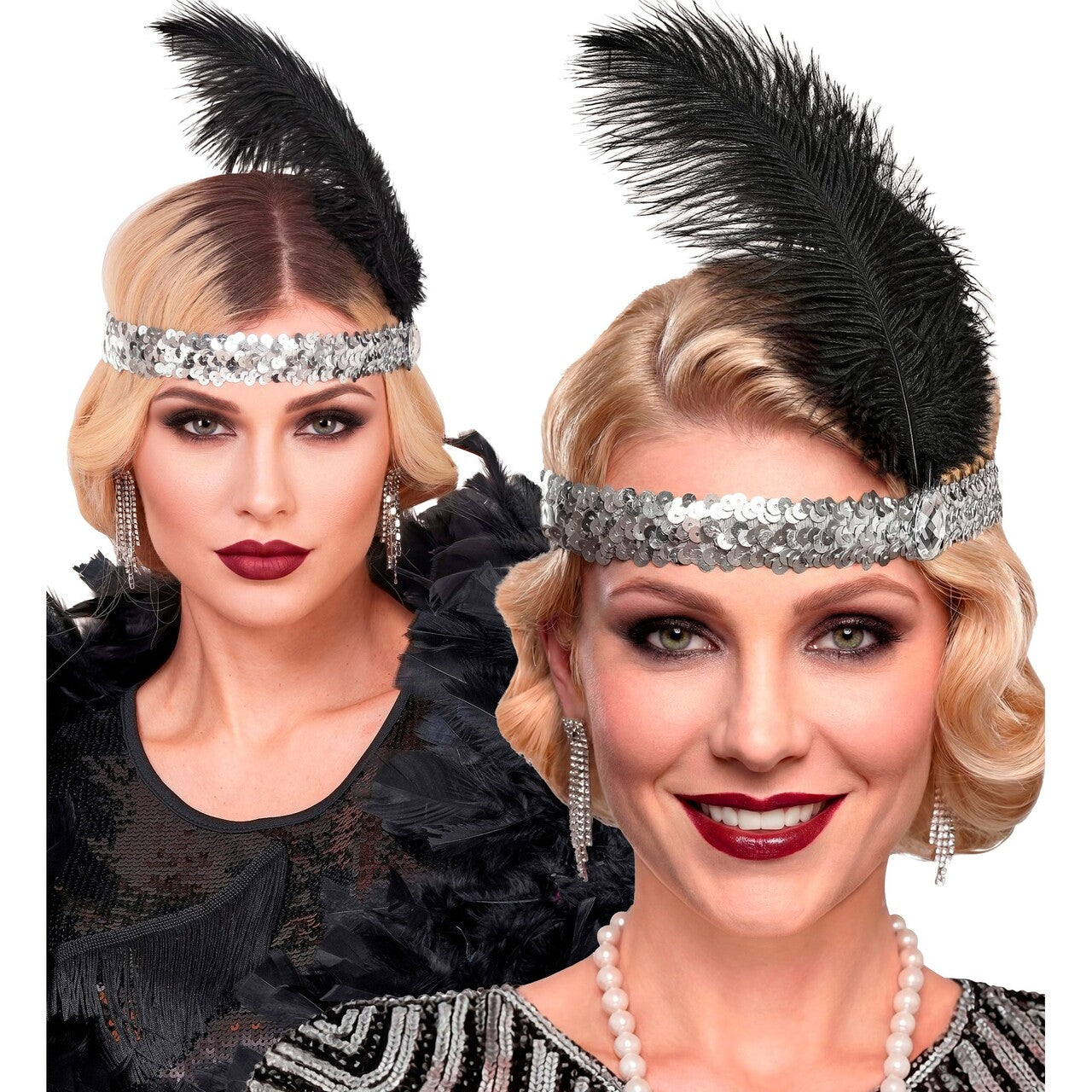 Op deze afbeelding zie je een Accessoires, van het merk Widmann. Zilveren Roaring 20s Pailletten Hoofdband