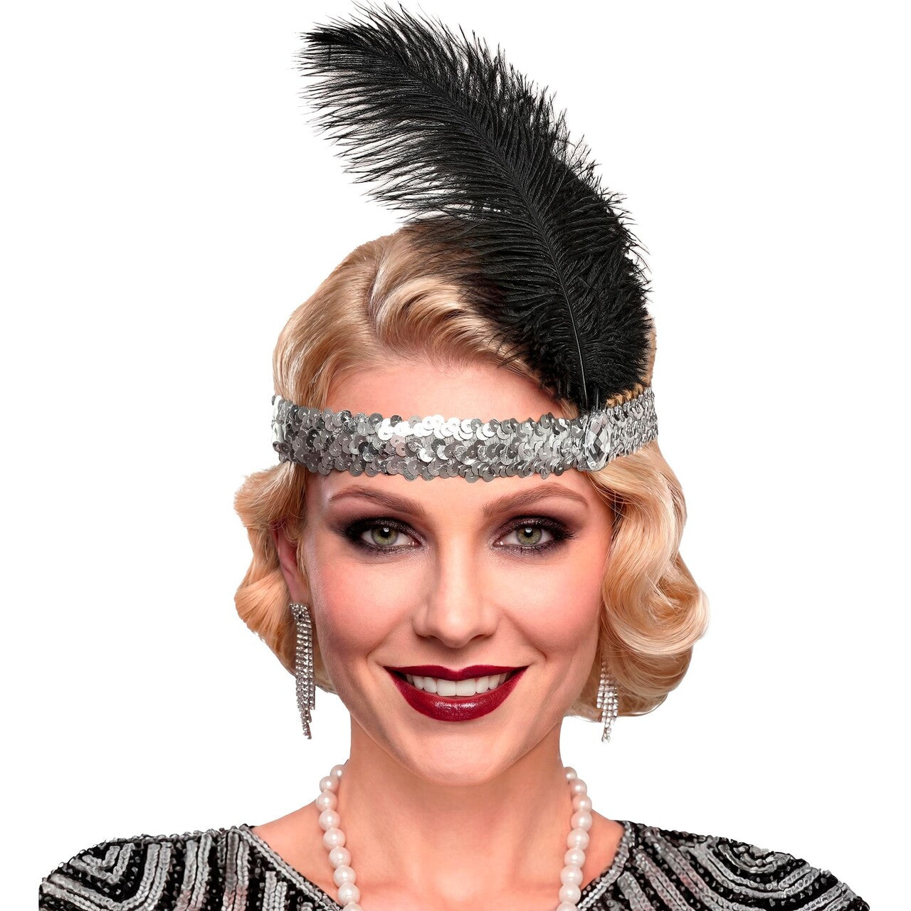 Op deze afbeelding zie je een Accessoires, van het merk Widmann. Zilveren Roaring 20s Pailletten Hoofdband