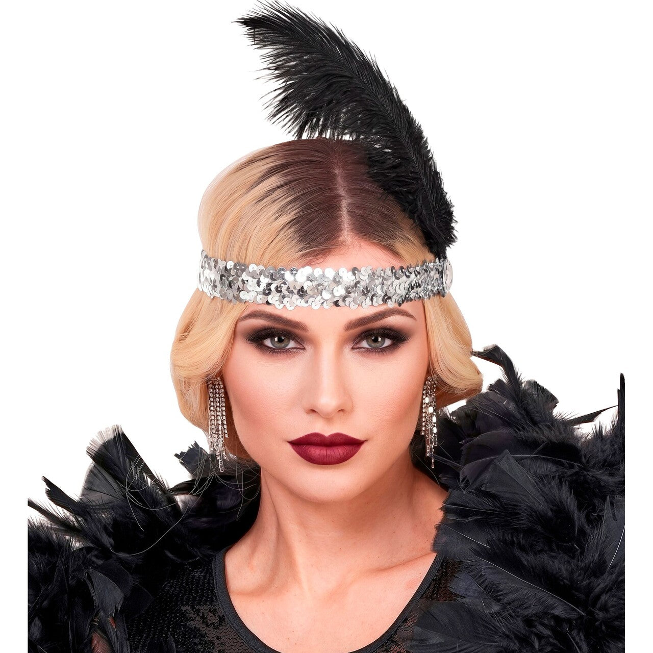 Op deze afbeelding zie je een Accessoires, van het merk Widmann. Zilveren Roaring 20s Pailletten Hoofdband