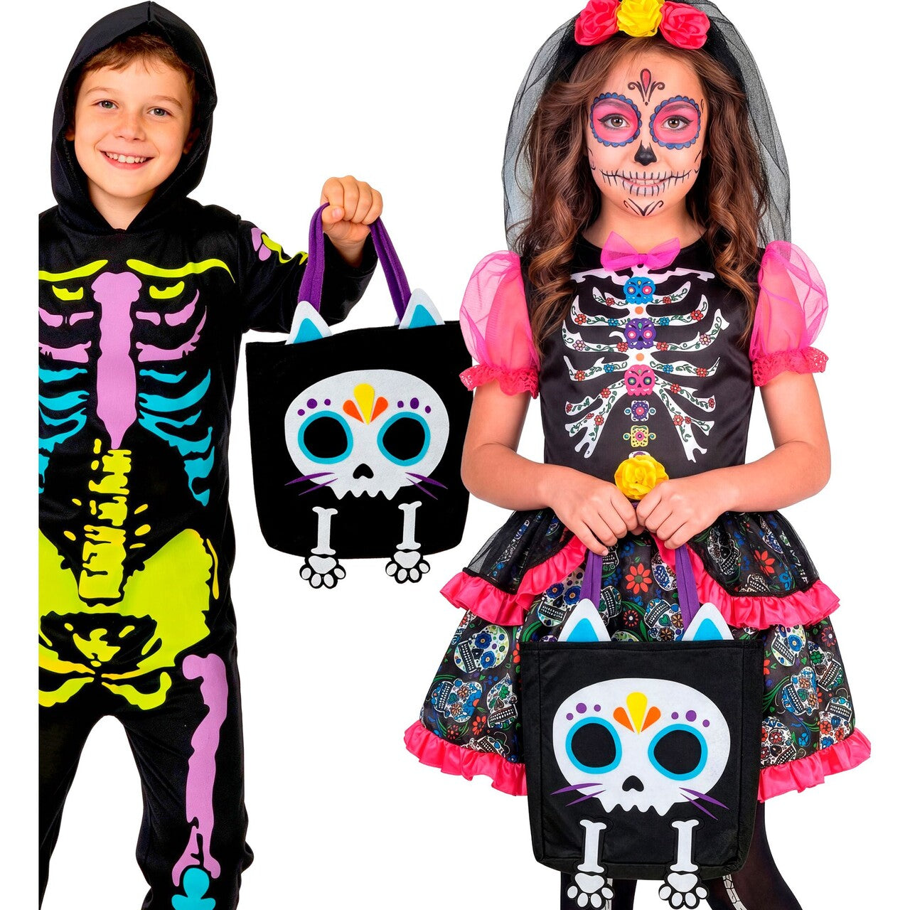 Op deze afbeelding zie je een Accessoires, van het merk Widmann. Trick Or Treat Katten Skelet Tas