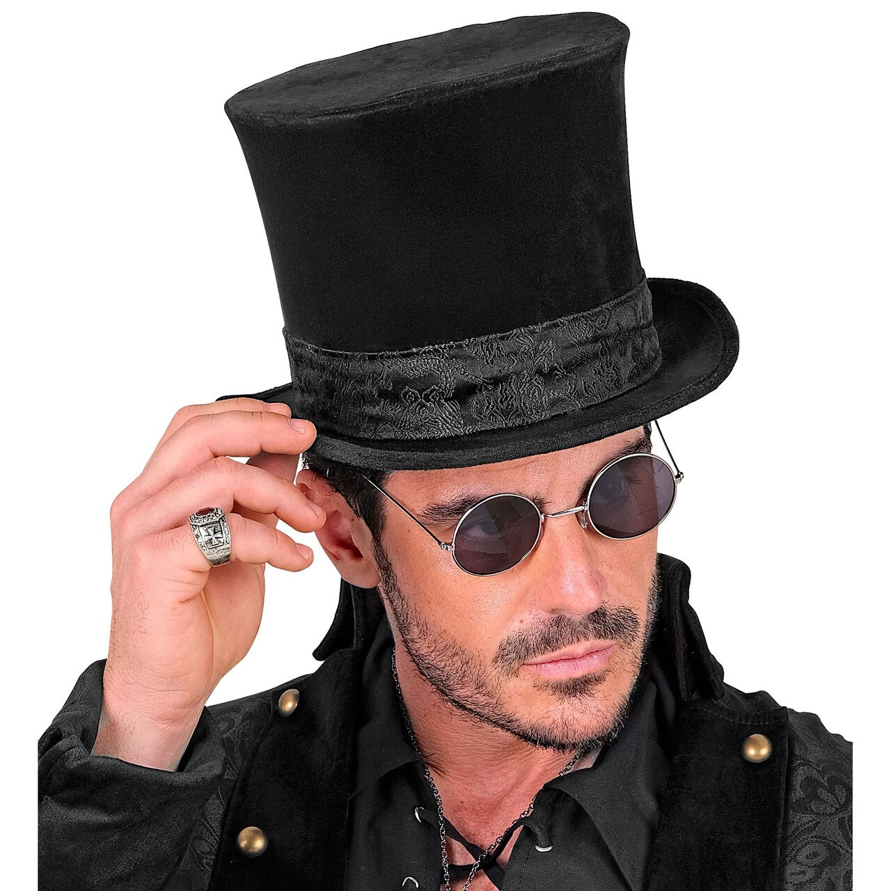 Op deze afbeelding zie je een Accessoires, van het merk Widmann. Zwarte Fluwelen Hoge Hoed