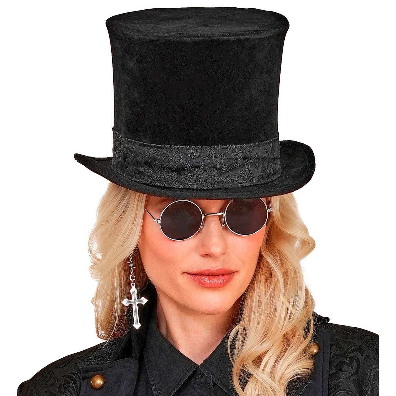 Op deze afbeelding zie je een Accessoires, van het merk Widmann. Zwarte Fluwelen Hoge Hoed