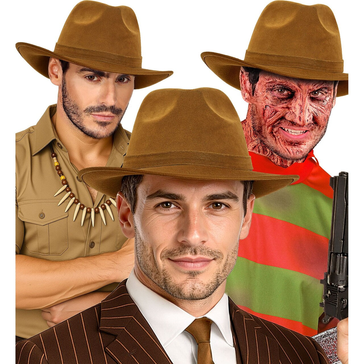 Op deze afbeelding zie je een Accessoires, van het merk Widmann. Bruine Vintage Suède Fedora Hoed
