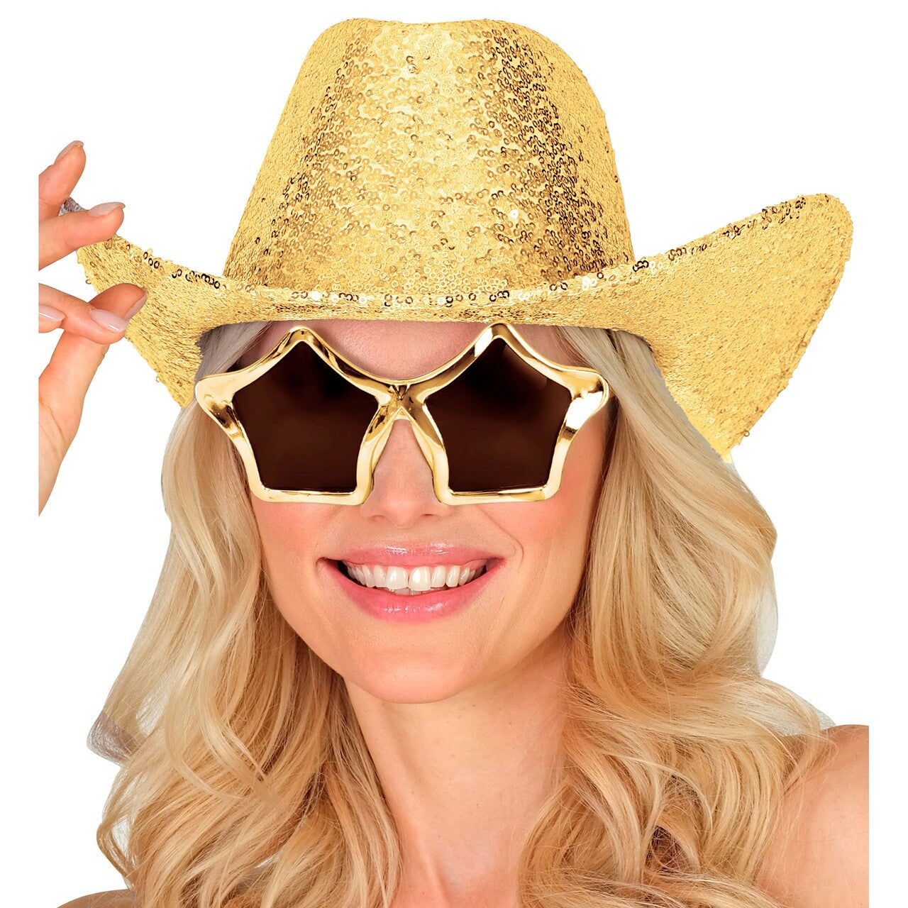 Op deze afbeelding zie je een Accessoires, van het merk Widmann. Cowboy Gouden Paillettenhoed