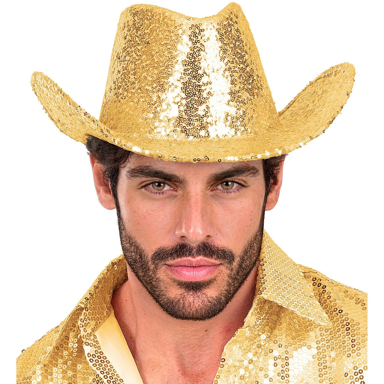 Op deze afbeelding zie je een Accessoires, van het merk Widmann. Cowboy Gouden Paillettenhoed