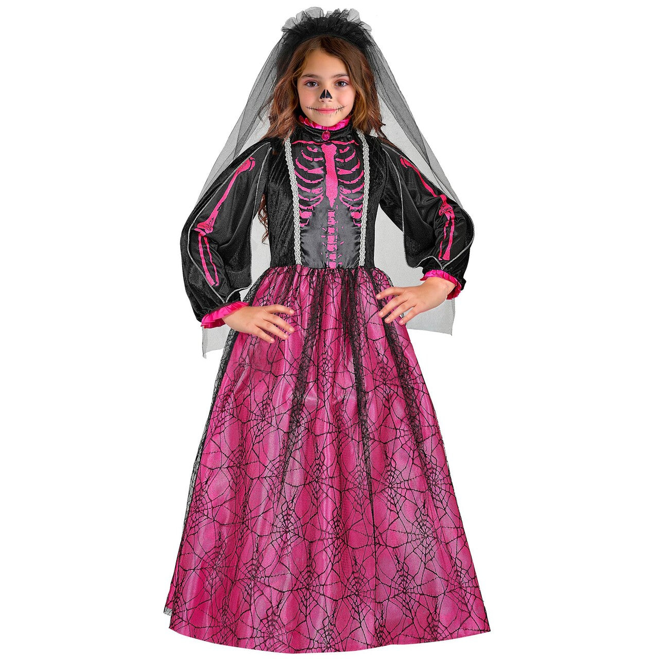 Op deze afbeelding zie je een Kostuums, van het merk Widmann. Skeleton Bride Meisje Kostuum