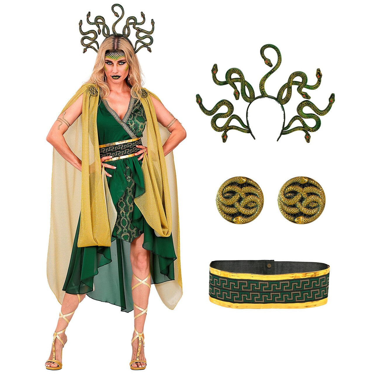 Op deze afbeelding zie je een Kostuums, van het merk Widmann. Medusa De Slangengodin Vrouw Kostuum
