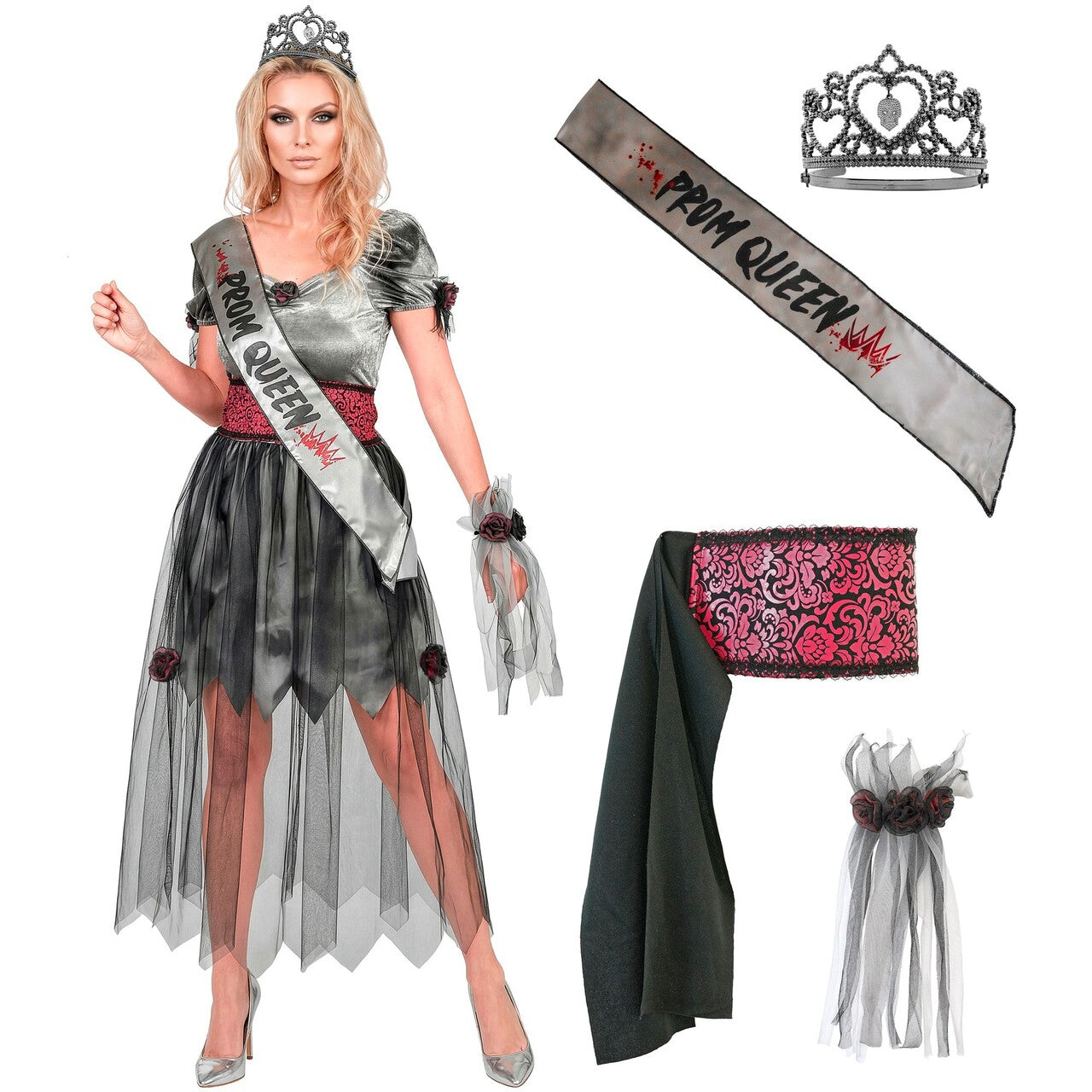 Op deze afbeelding zie je een Kostuums, van het merk Widmann. Zombie Prom Queen Vrouw Kostuum