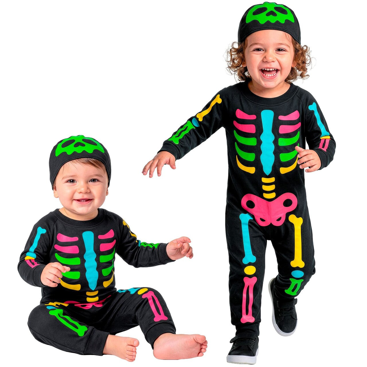 Op deze afbeelding zie je een Kostuums, van het merk Widmann. Colored Skeleton Kind Kostuum